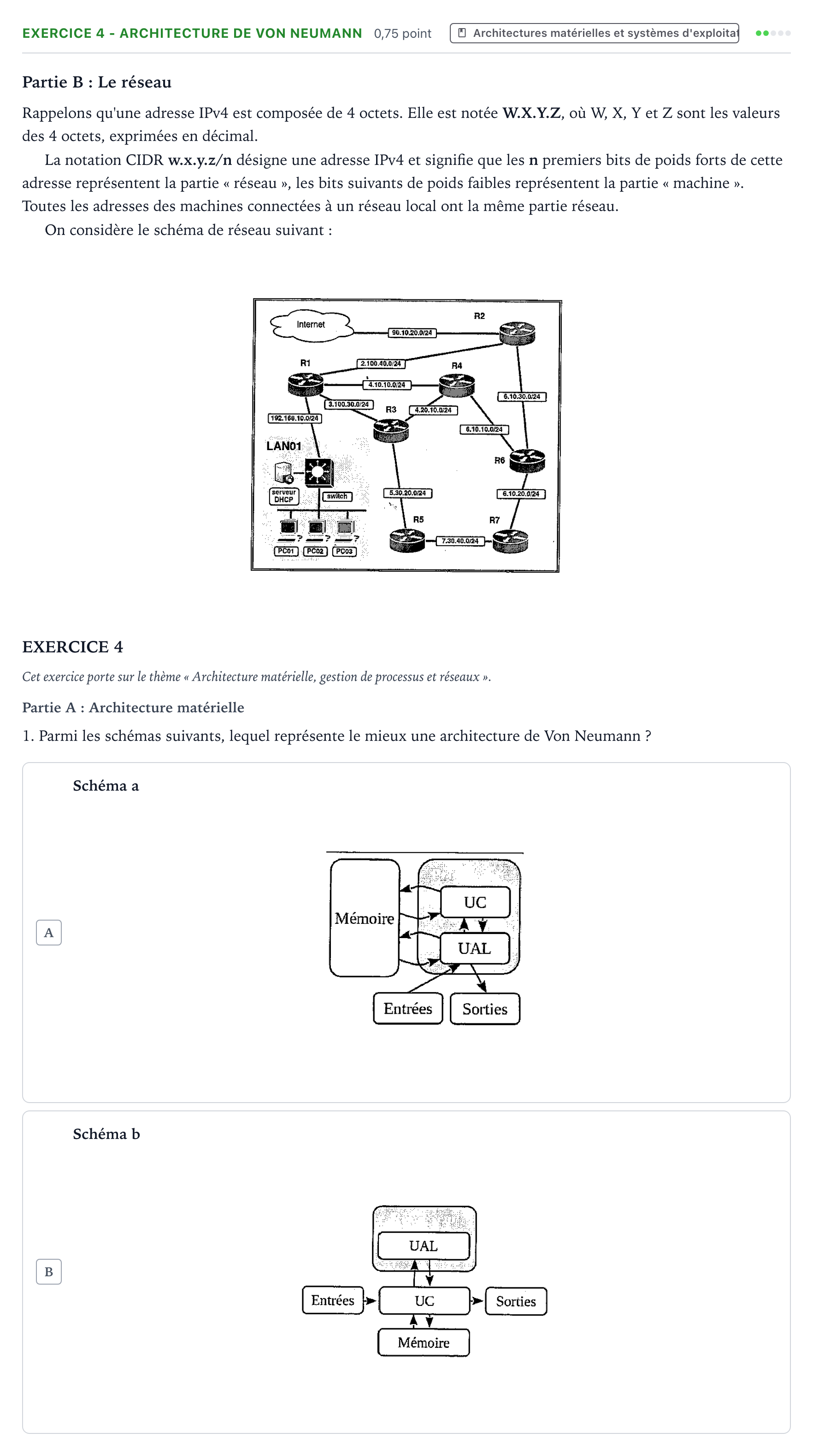 Énoncé: Exercice 4 - Architecture de Von Neumann · Bac Numérique et Sciences Informatiques Métropole 1 remplacement 2022