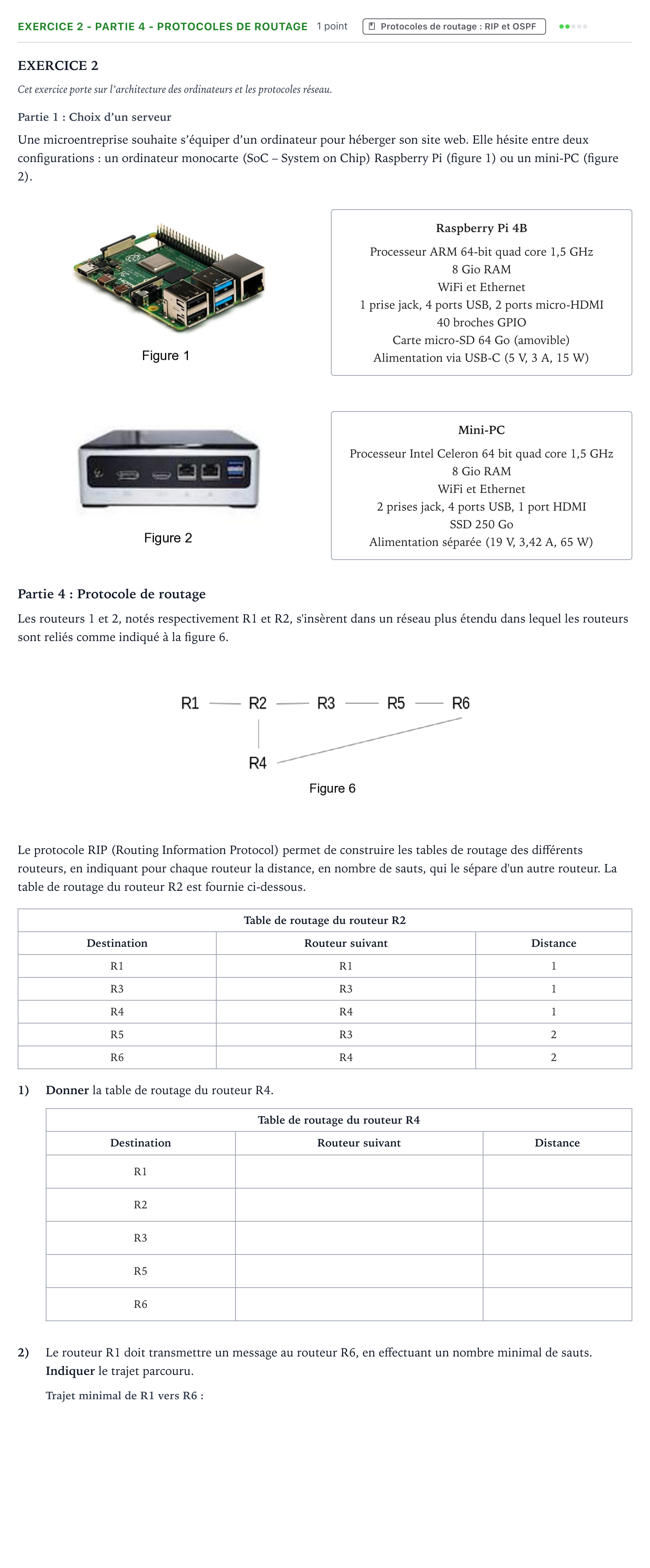 Énoncé: Exercice 2 - Partie 4 - Protocoles de routage · Bac Numérique et Sciences Informatiques Nouvelle-Calédonie 2022 (jour 1)