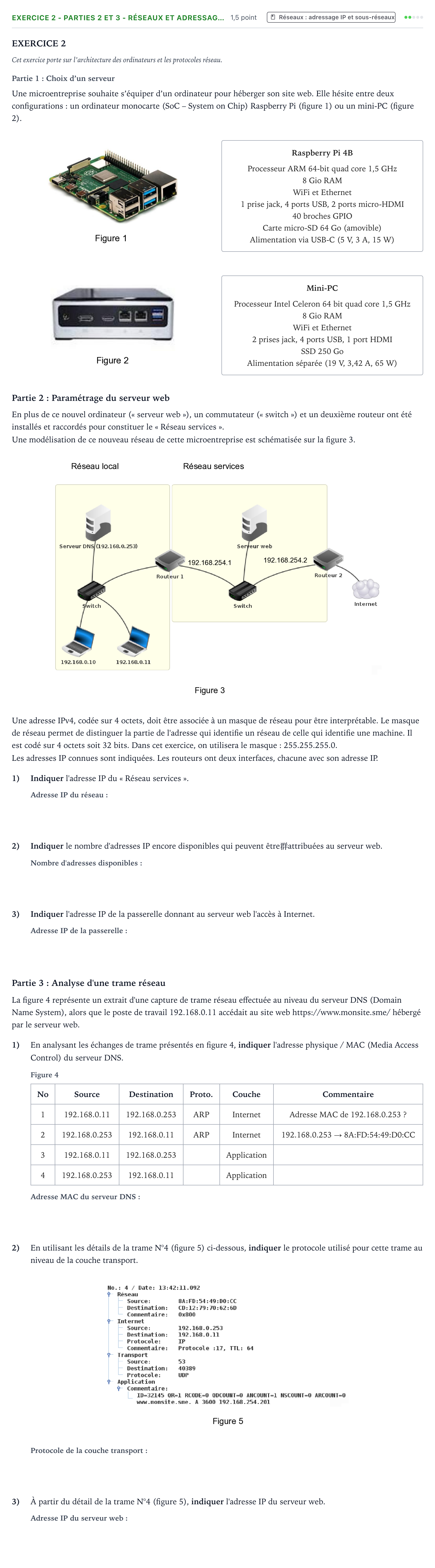 Énoncé: Exercice 2 - Parties 2 et 3 - Réseaux et adressag… · Bac Numérique et Sciences Informatiques Nouvelle-Calédonie 2022 (jour 1)