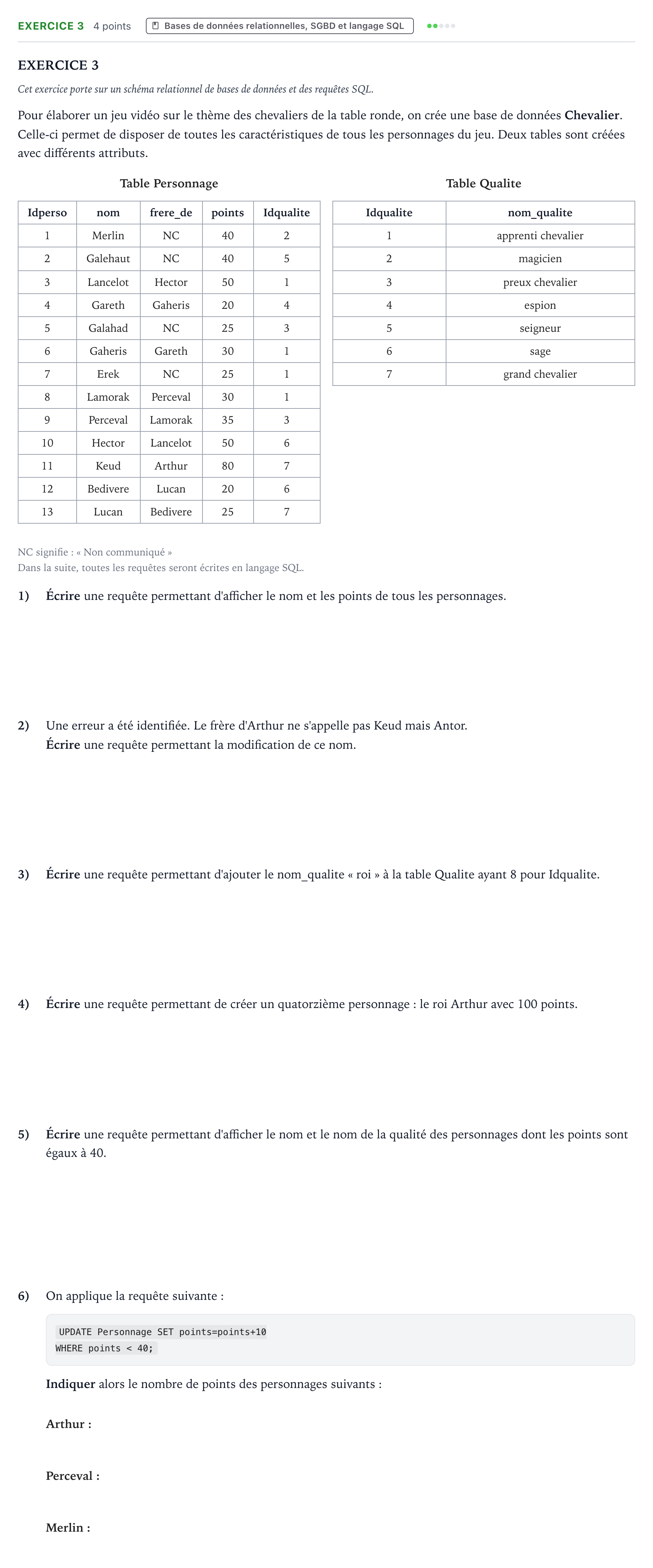 Énoncé: Exercice 3 · Bac Numérique et Sciences Informatiques Nouvelle-Calédonie 2022 (jour 2)