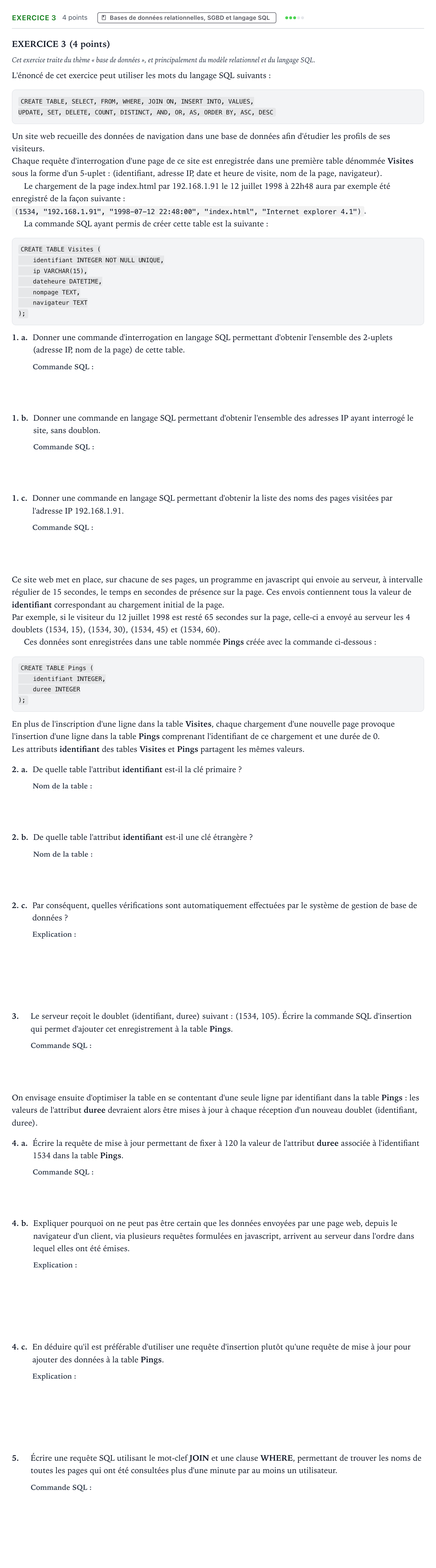 Énoncé: Exercice 3 · Bac Numérique et Sciences Informatiques Polynésie 2022 (jour 1)