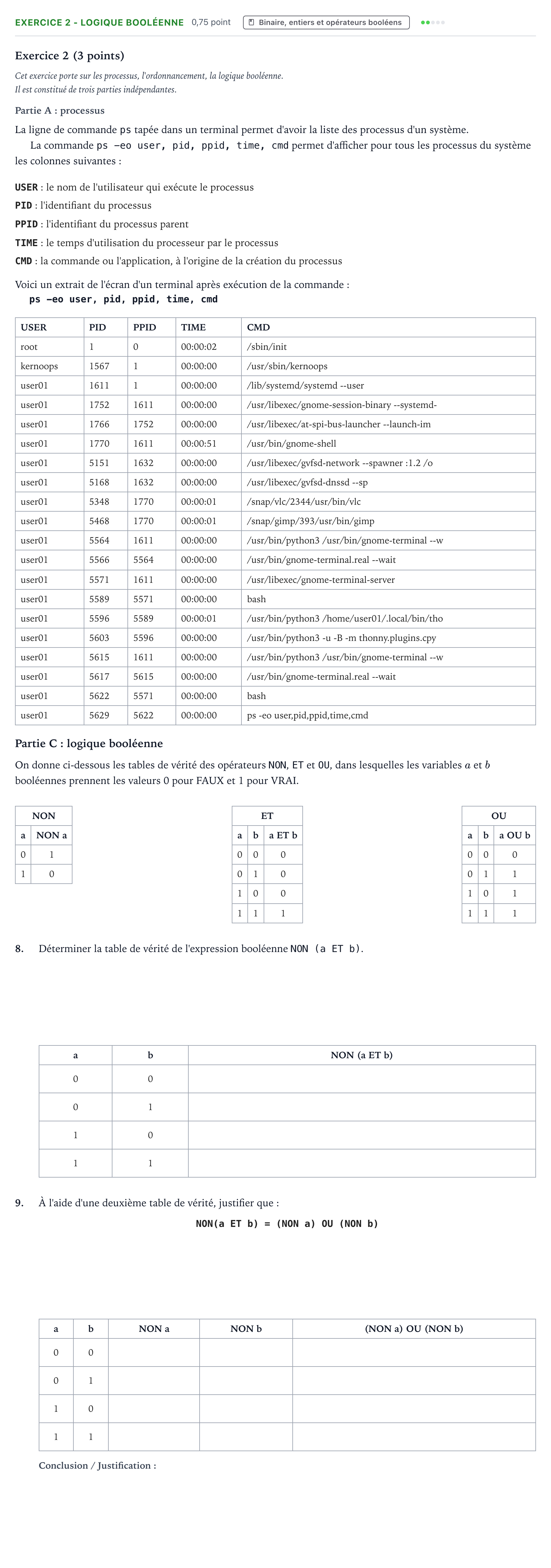 Énoncé: Exercice 2 - Logique booléenne · Bac Numérique et Sciences Informatiques Amérique du Nord 2023 (jour 1)
