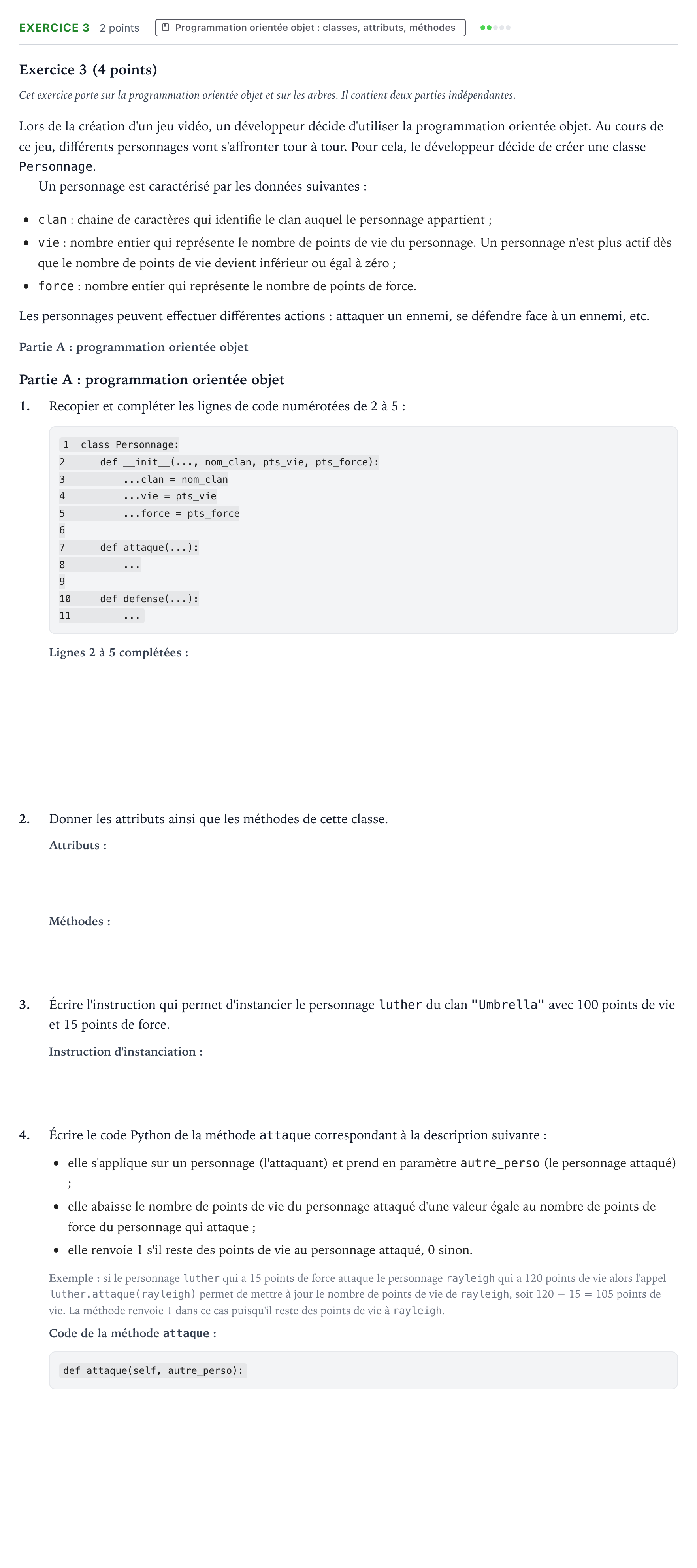 Énoncé: Exercice 3 - Programmation orientée objet · Bac Numérique et Sciences Informatiques Amérique du Nord 2023 (jour 1)