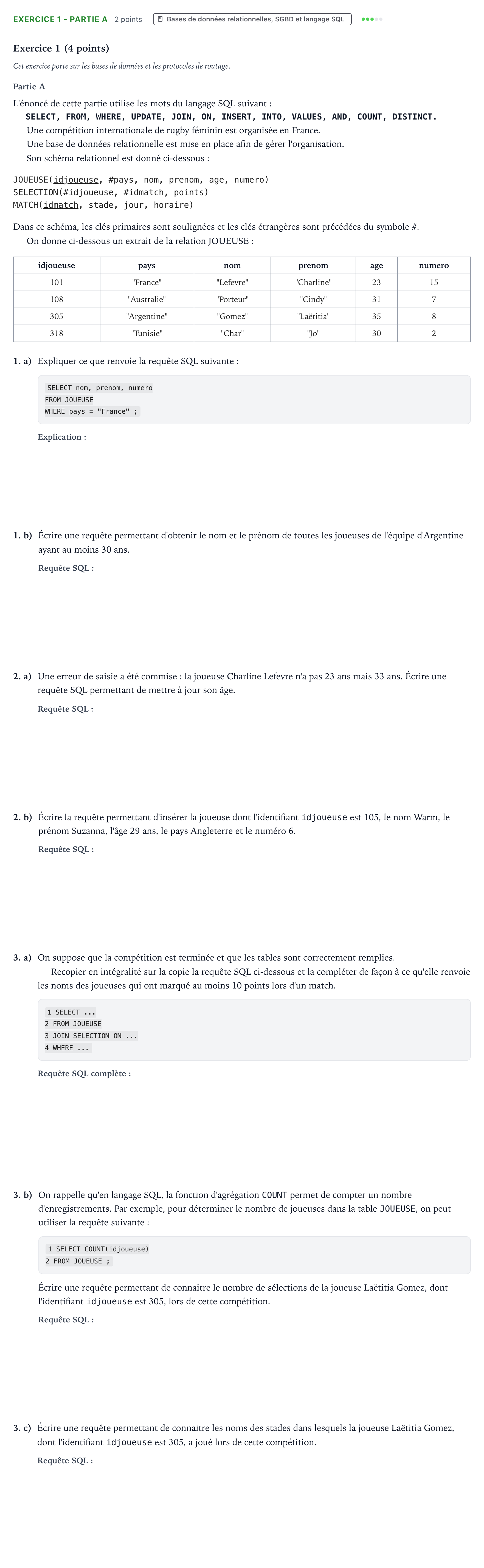Énoncé: Exercice 1 - Partie A · Bac Numérique et Sciences Informatiques Amérique du Nord 2023 (jour 2)