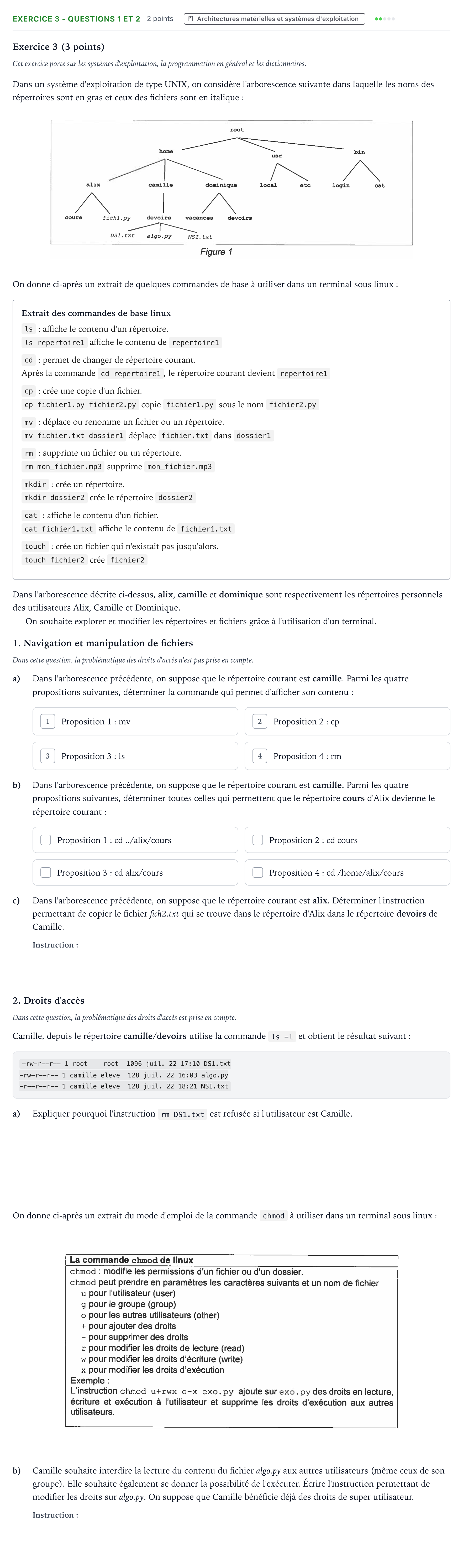 Énoncé: Exercice 3 - Questions 1 et 2 · Bac Numérique et Sciences Informatiques Amérique du Nord 2023 (jour 2)