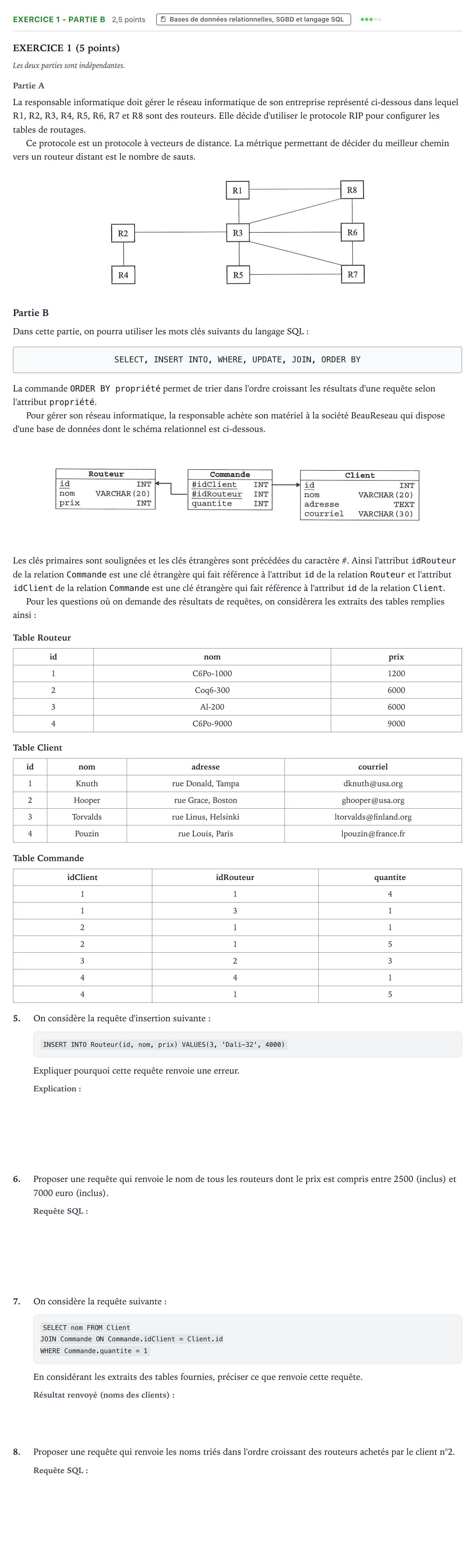 Énoncé: Exercice 1 - Partie B · Bac Numérique et Sciences Informatiques Amérique du Sud 2023 (jour 1)