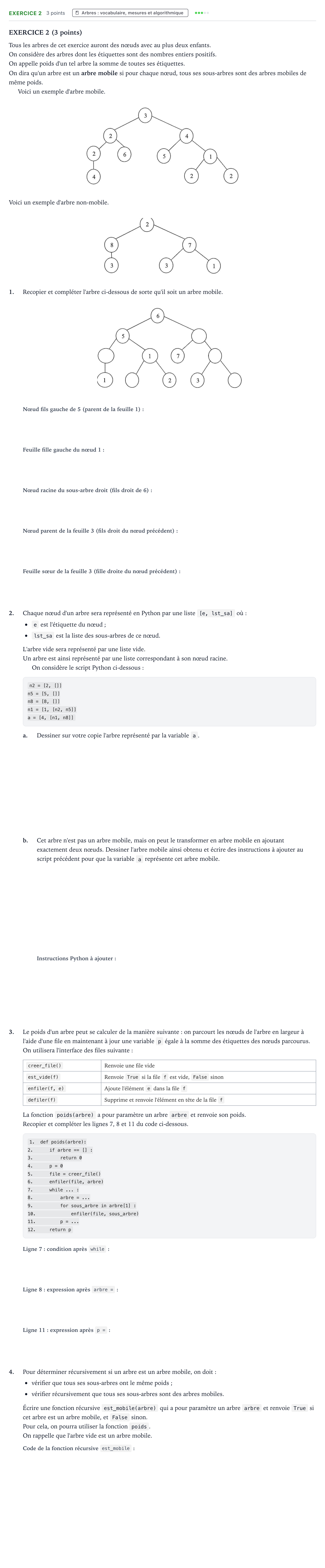 Énoncé: Exercice 2 · Bac Numérique et Sciences Informatiques Amérique du Sud 2023 (jour 1)