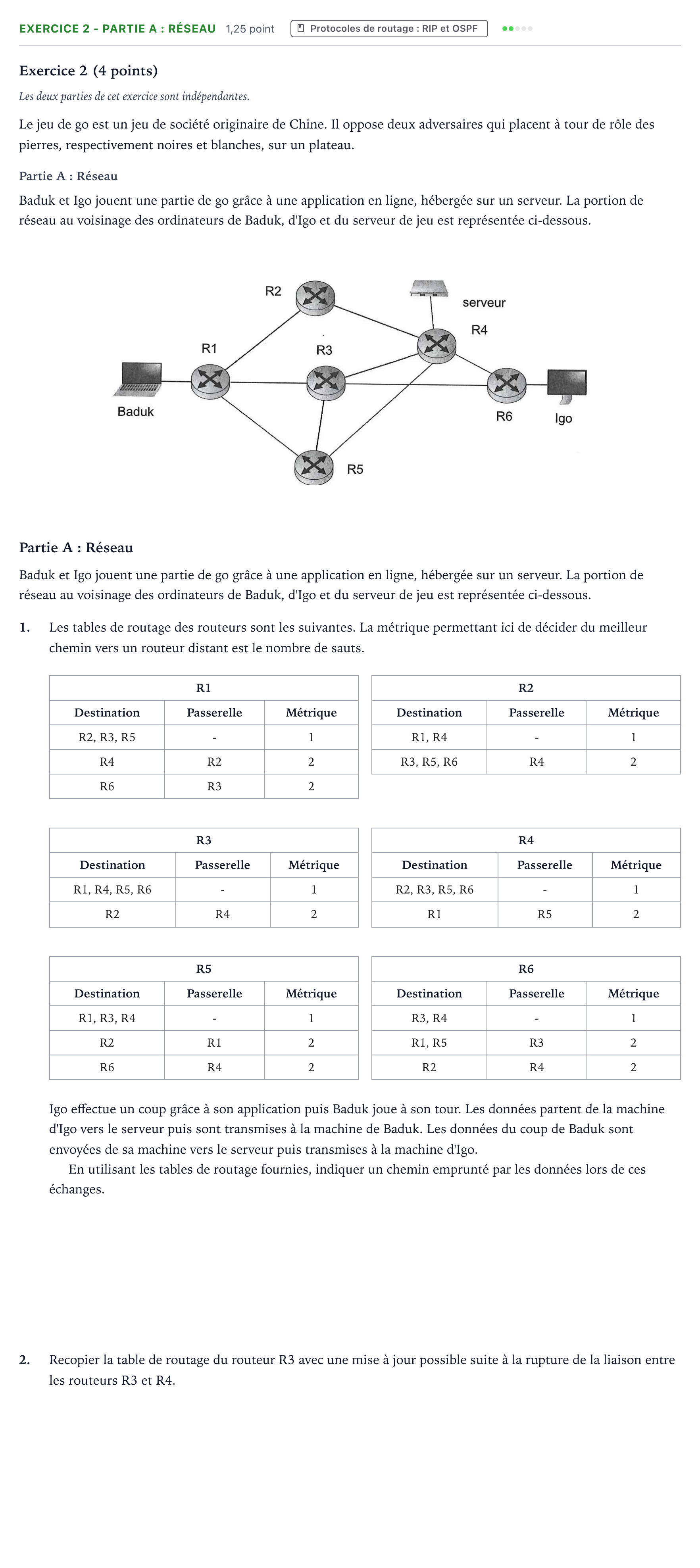 Énoncé: Exercice 2 - Partie A : Réseau · Bac Numérique et Sciences Informatiques Amérique du Sud 2023 (jour 2)