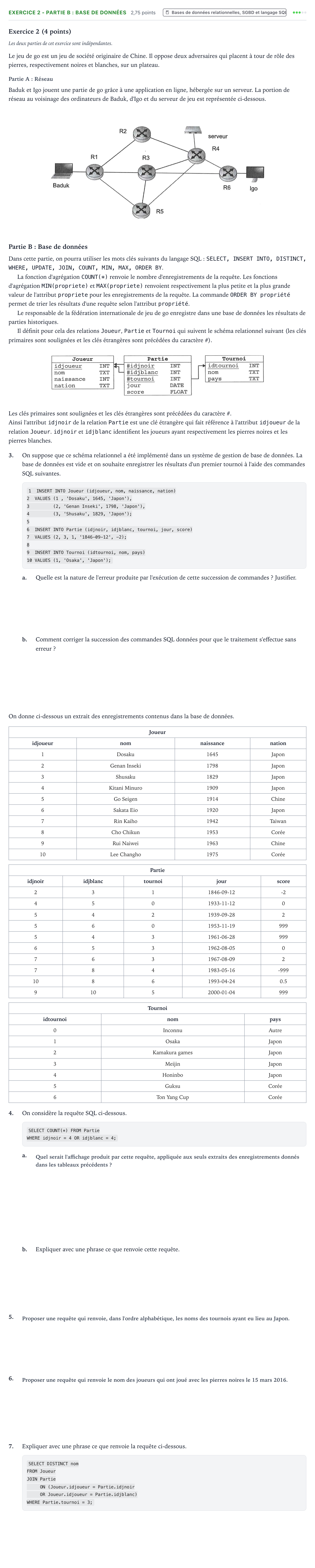 Énoncé: Exercice 2 - Partie B : Base de données · Bac Numérique et Sciences Informatiques Amérique du Sud 2023 (jour 2)
