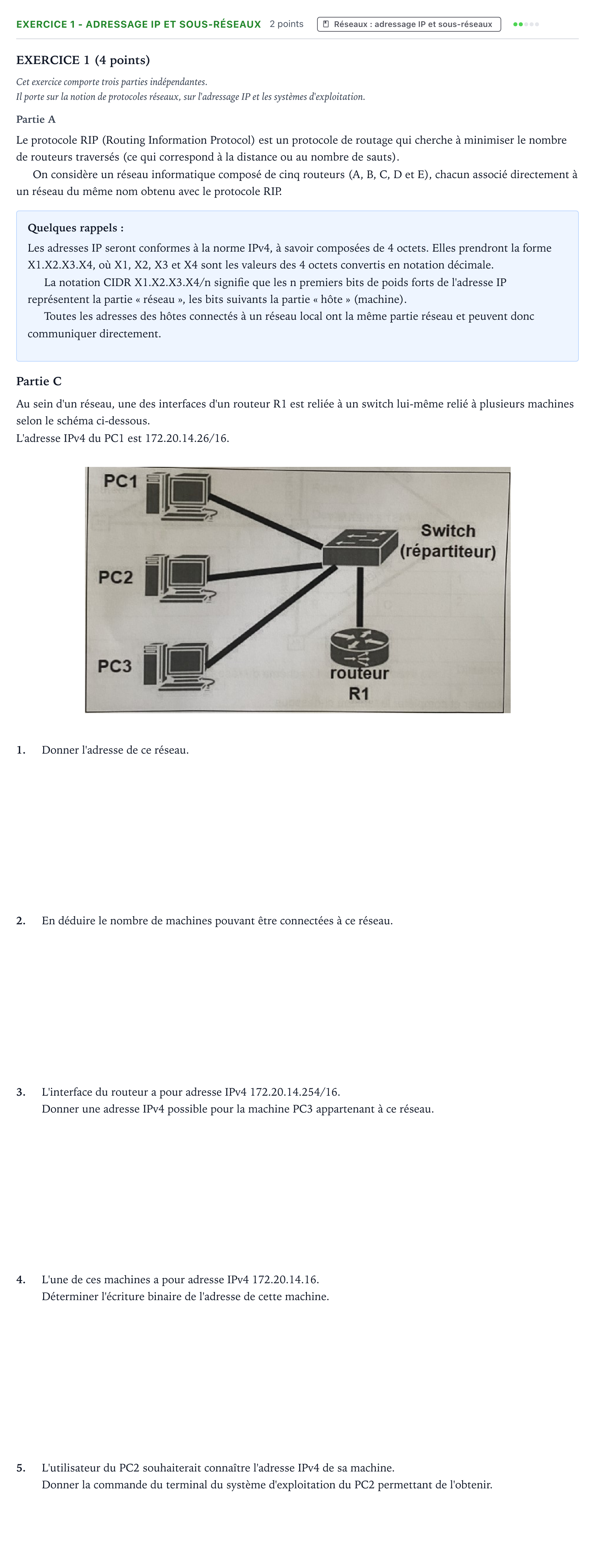 Énoncé: Exercice 1 - Adressage IP et sous-réseaux · Bac Numérique et Sciences Informatiques Asie 2023 (jour 2)
