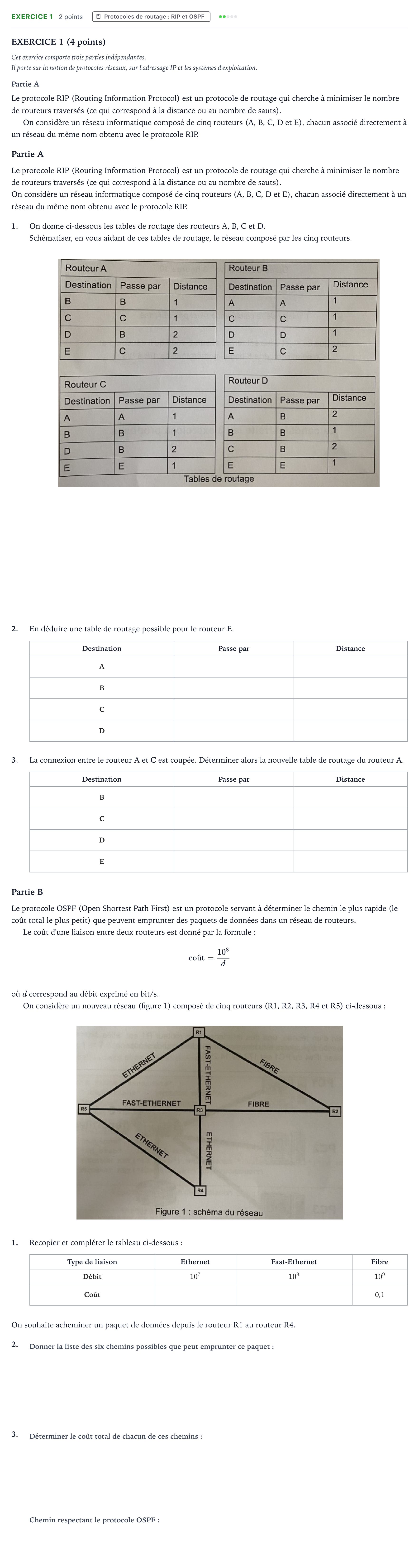Énoncé: Exercice 1 - Protocoles de routage · Bac Numérique et Sciences Informatiques Asie 2023 (jour 2)