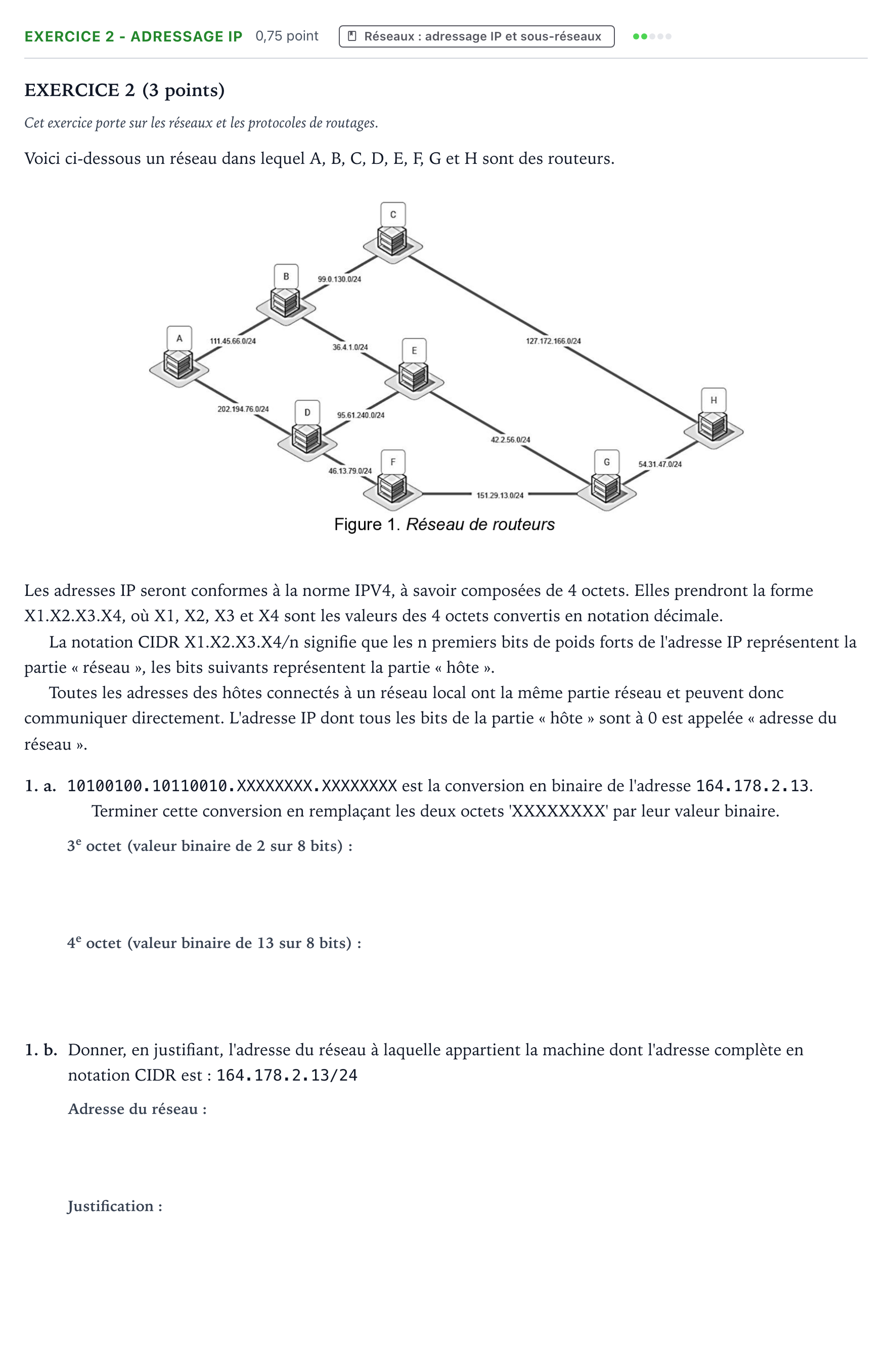 Énoncé: Exercice 2 - Adressage IP · Bac Numérique et Sciences Informatiques Centres étrangers (Afrique) 2023 (jour 1)