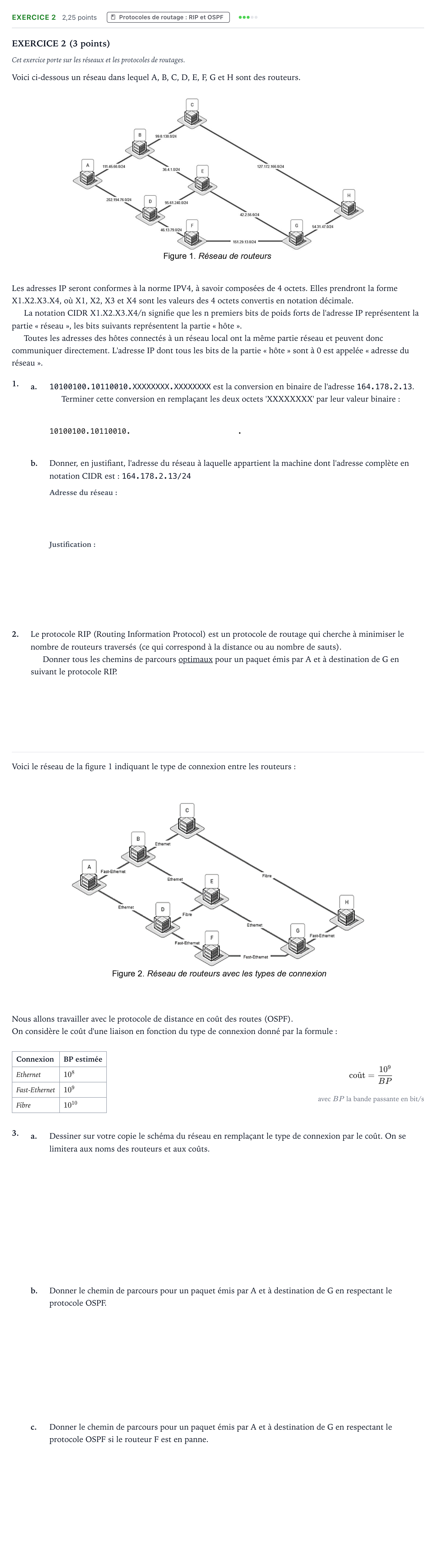 Énoncé: Exercice 2 - Protocoles de routage · Bac Numérique et Sciences Informatiques Centres étrangers (Afrique) 2023 (jour 1)