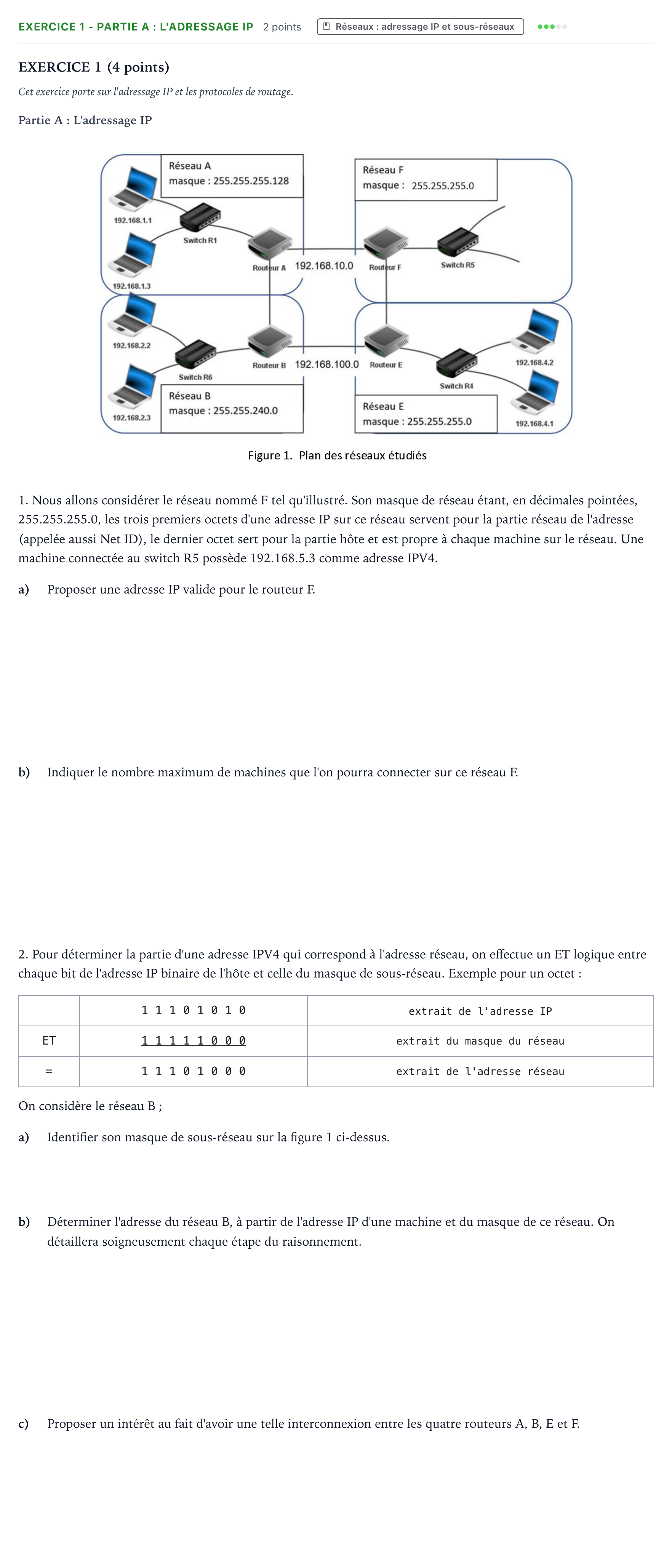 Énoncé: Exercice 1 - Partie A : L'adressage IP · Bac Numérique et Sciences Informatiques Centres étrangers (Afrique) 2023 (jour 2)