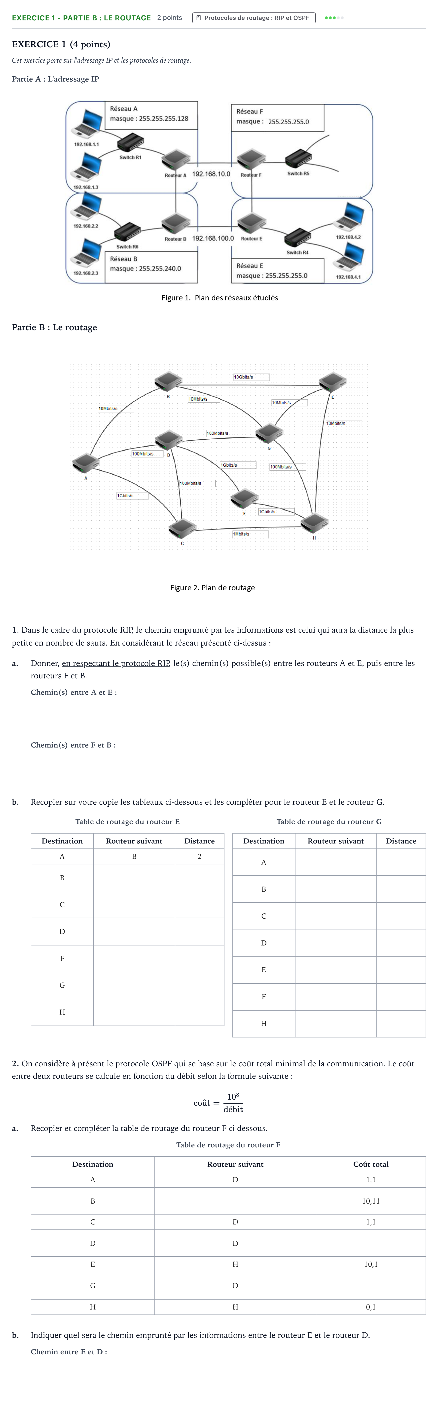 Énoncé: Exercice 1 - Partie B : Le routage · Bac Numérique et Sciences Informatiques Centres étrangers (Afrique) 2023 (jour 2)