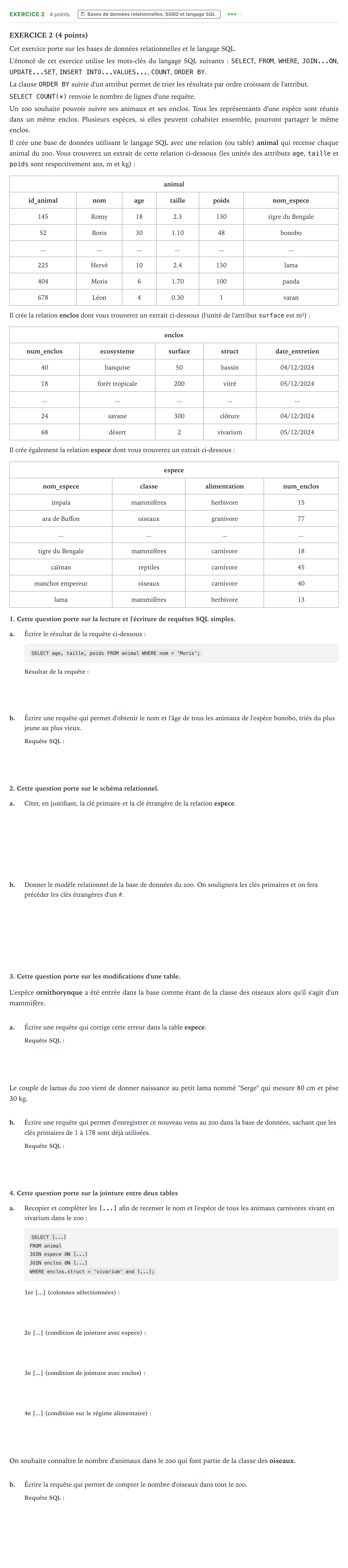 Énoncé: Exercice 2 · Bac Numérique et Sciences Informatiques Centres étrangers (Afrique) 2023 (jour 2)