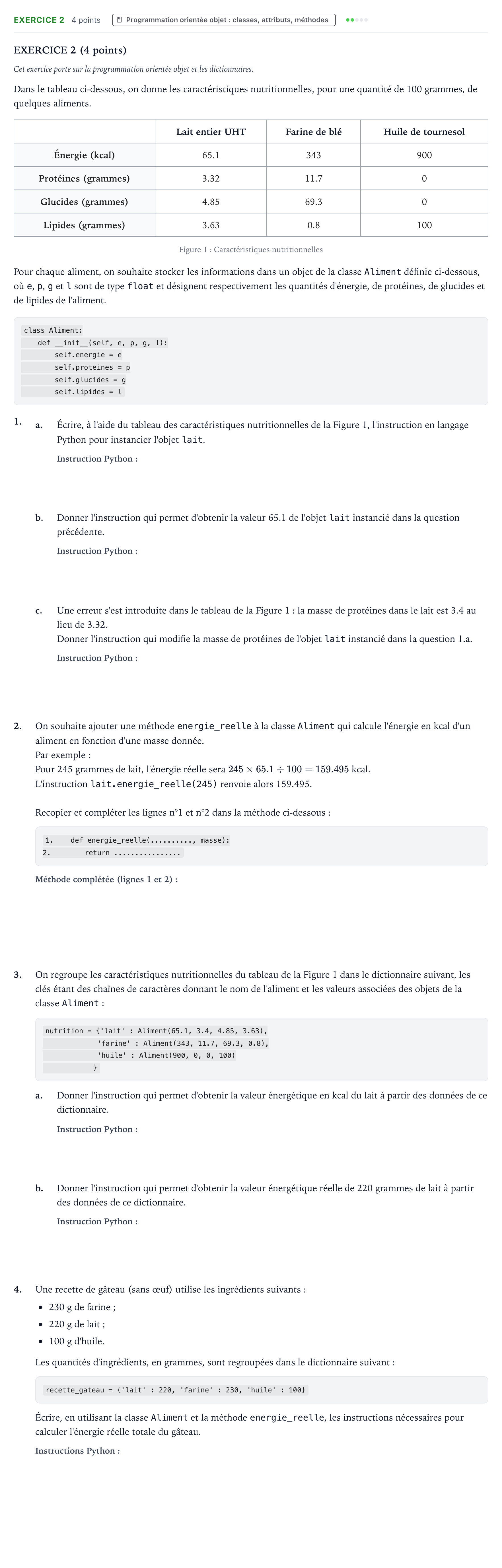 Énoncé: Exercice 2 · Bac Numérique et Sciences Informatiques La Réunion 2023 (jour 1)