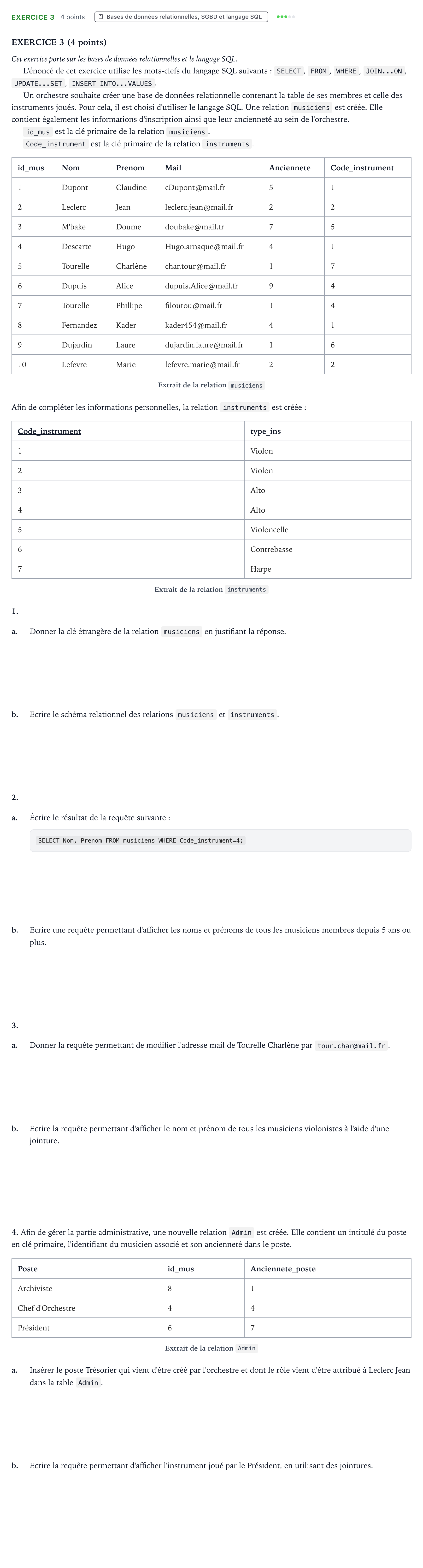 Énoncé: Exercice 3 · Bac Numérique et Sciences Informatiques La Réunion 2023 (jour 1)