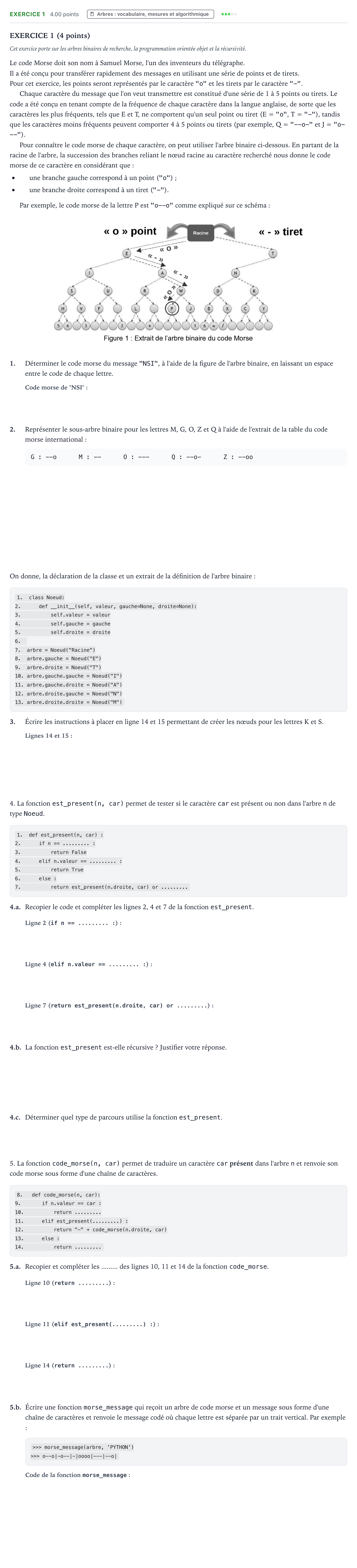Énoncé: Exercice 1 · Bac Numérique et Sciences Informatiques La Réunion 2023 (jour 2)