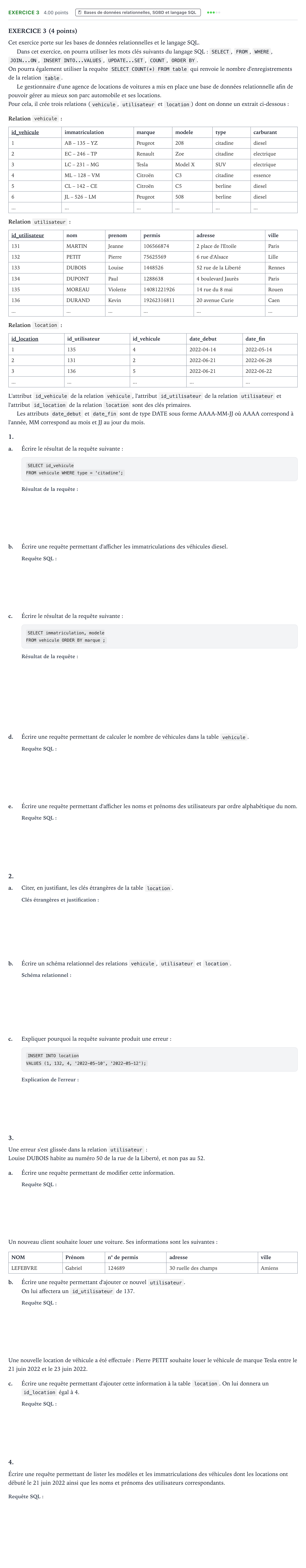 Énoncé: Exercice 3 · Bac Numérique et Sciences Informatiques La Réunion 2023 (jour 2)