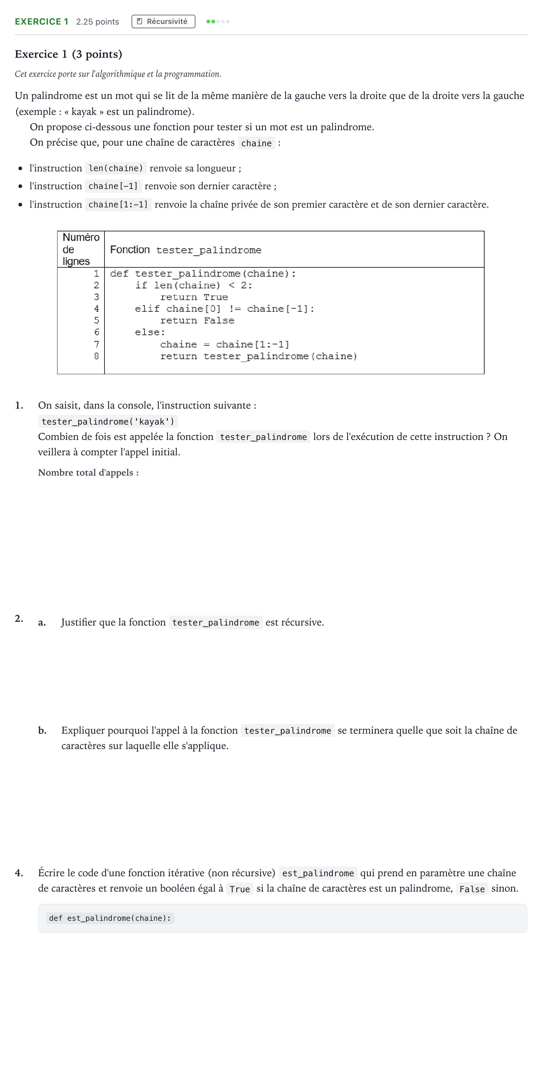 Énoncé: Exercice 1 - Récursivité · Bac Numérique et Sciences Informatiques Liban 2023 (jour 1)
