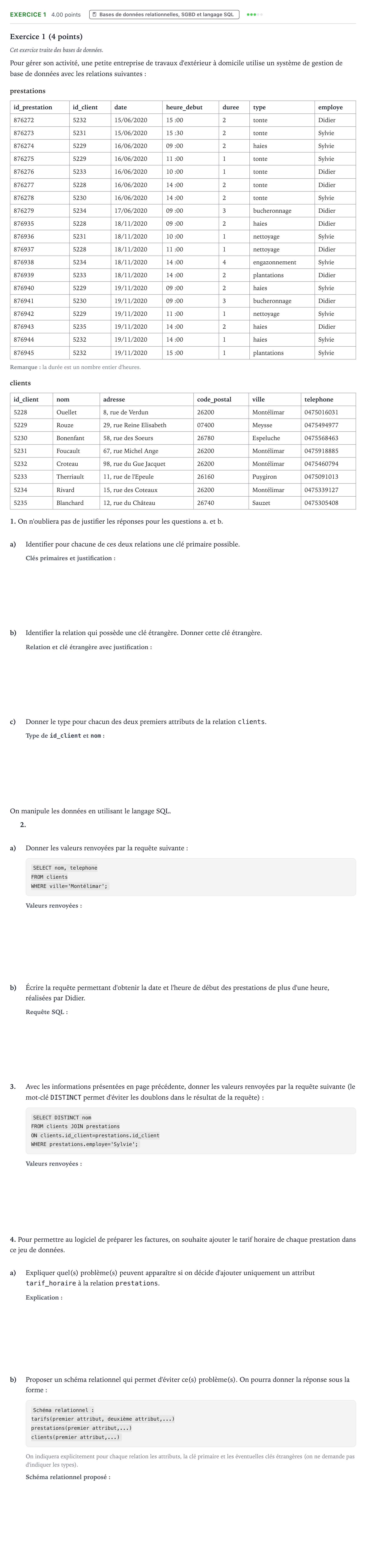 Énoncé: Exercice 1 · Bac Numérique et Sciences Informatiques Liban 2023 (jour 2)