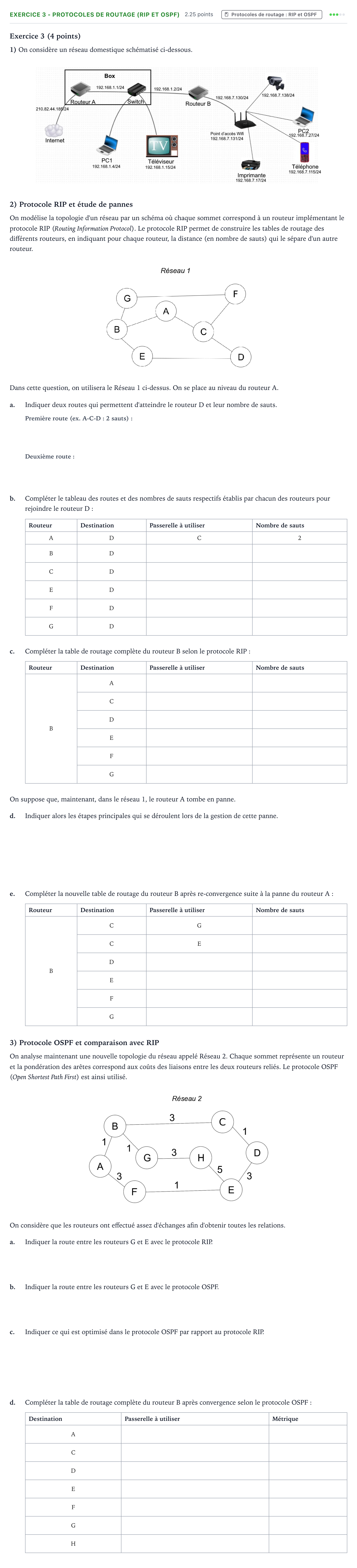 Énoncé: Exercice 3 - Protocoles de routage (RIP et OSPF) · Bac Numérique et Sciences Informatiques Nouvelle-Calédonie 2023 (jour 1)