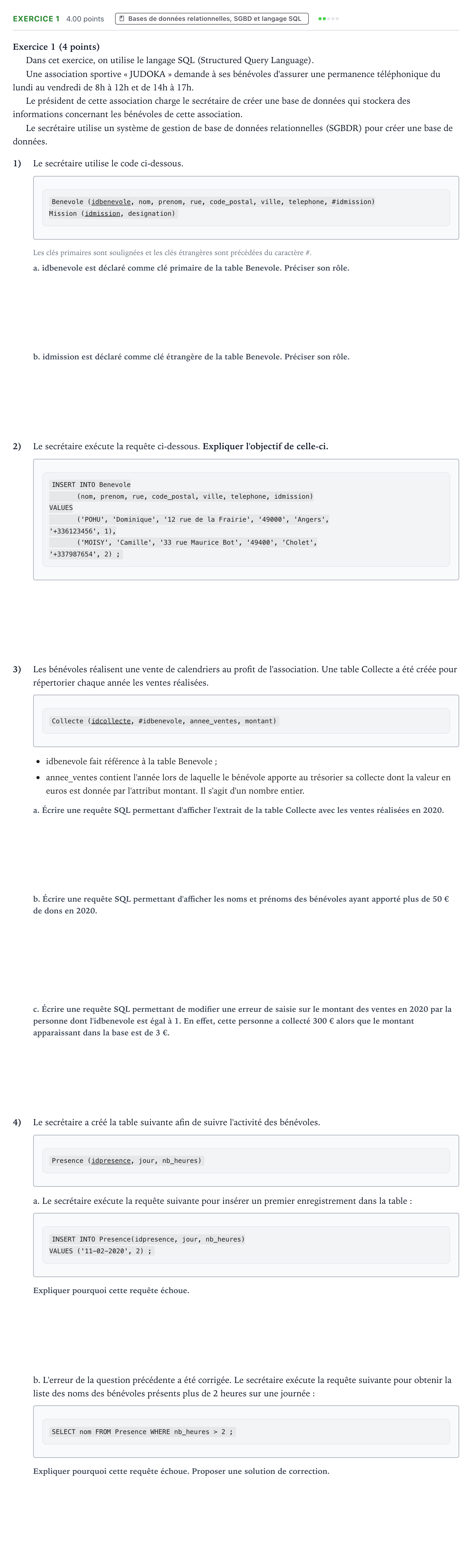 Énoncé: Exercice 1 · Bac Numérique et Sciences Informatiques Nouvelle-Calédonie 2023 (jour 2)