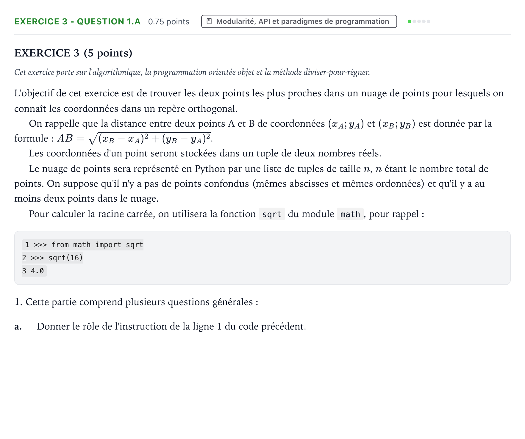 Énoncé: Exercice 3 - Question 1.a · Bac Numérique et Sciences Informatiques Polynésie 2023 (jour 1)