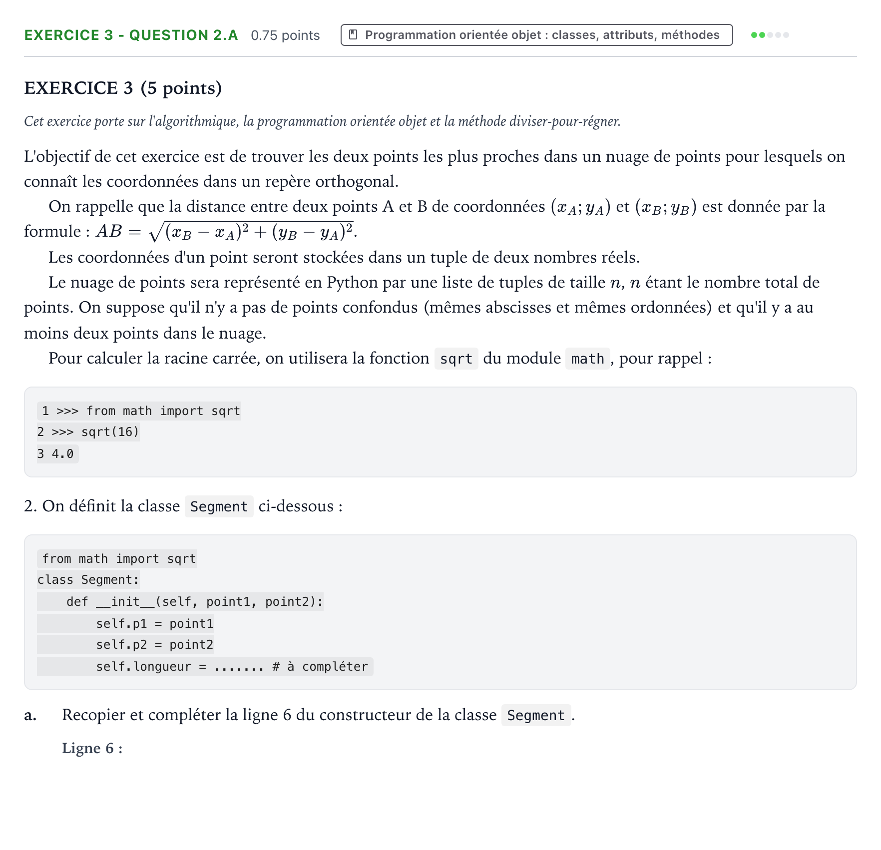 Énoncé: Exercice 3 - Question 2.a · Bac Numérique et Sciences Informatiques Polynésie 2023 (jour 1)