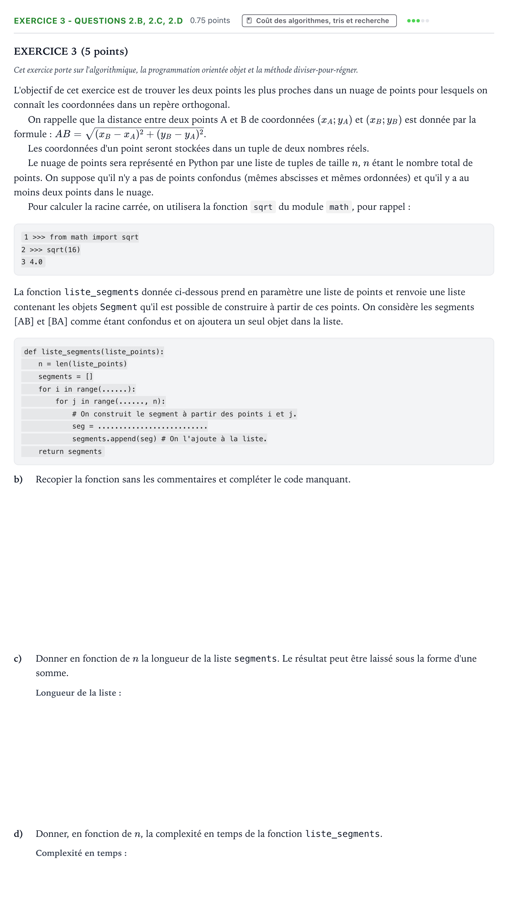 Énoncé: Exercice 3 - Questions 2.b, 2.c, 2.d · Bac Numérique et Sciences Informatiques Polynésie 2023 (jour 1)