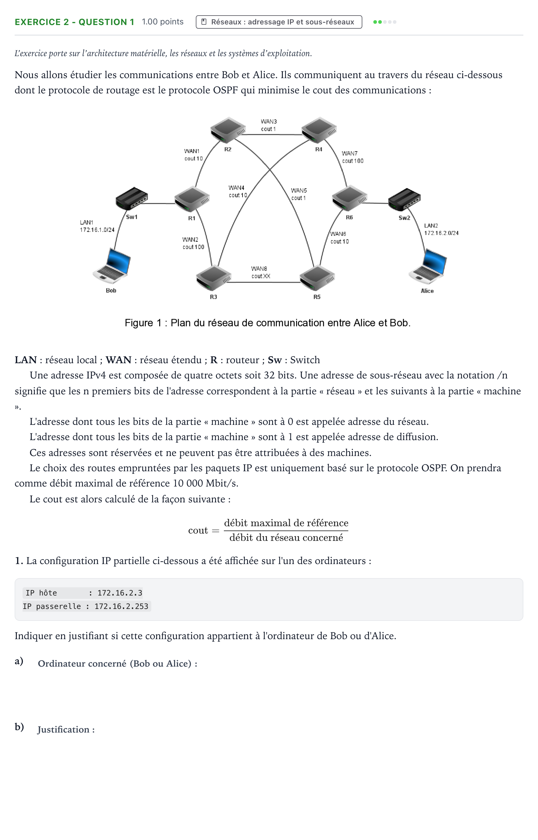 Énoncé: Exercice 2 - Question 1 · Bac Numérique et Sciences Informatiques Sujets zéro et spécimens sujet 2023 (sujet 1)
