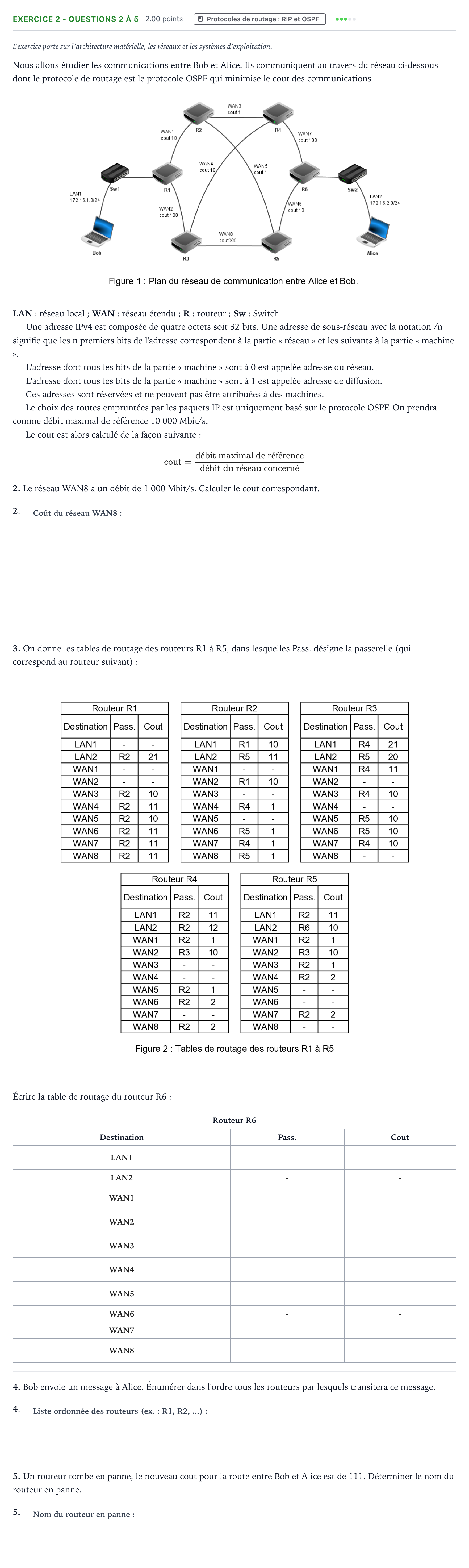 Énoncé: Exercice 2 - Questions 2 à 5 · Bac Numérique et Sciences Informatiques Sujets zéro et spécimens sujet 2023 (sujet 1)