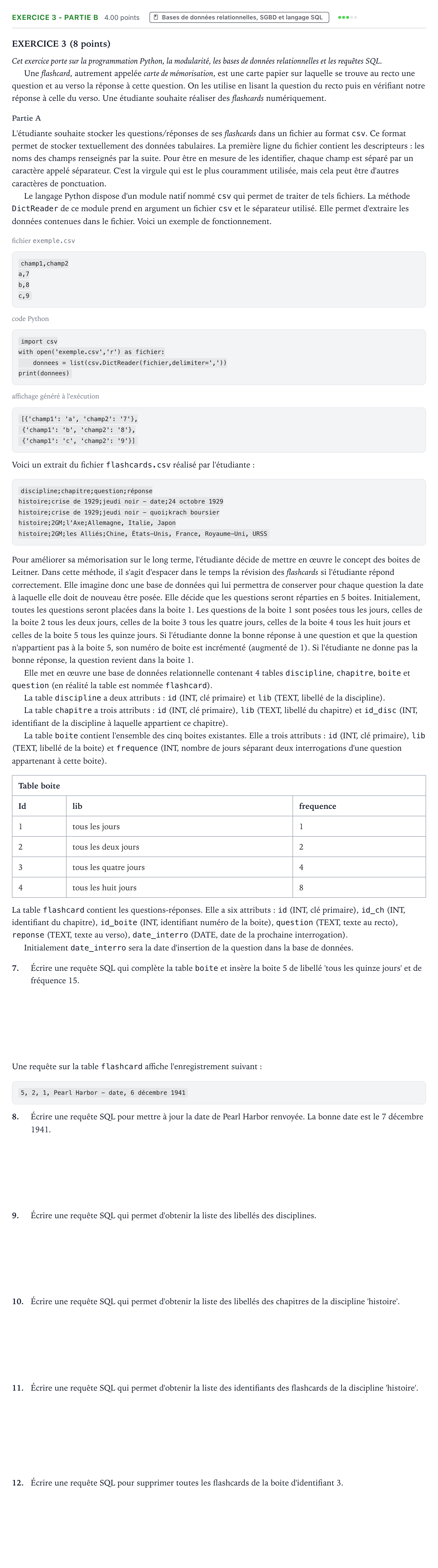 Énoncé: Exercice 3 - Partie B · Bac Numérique et Sciences Informatiques Amérique du Nord 2024 (jour 1)
