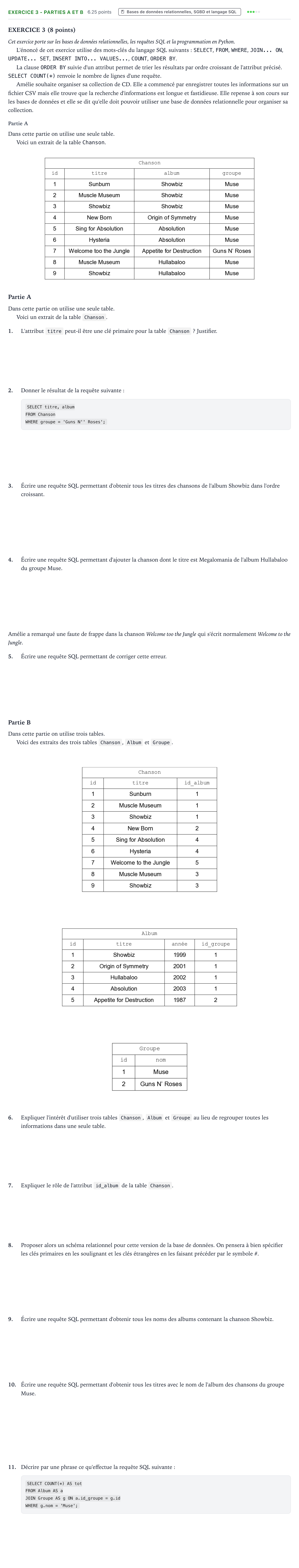 Énoncé: Exercice 3 - Parties A et B · Bac Numérique et Sciences Informatiques Asie 2024 (jour 2)