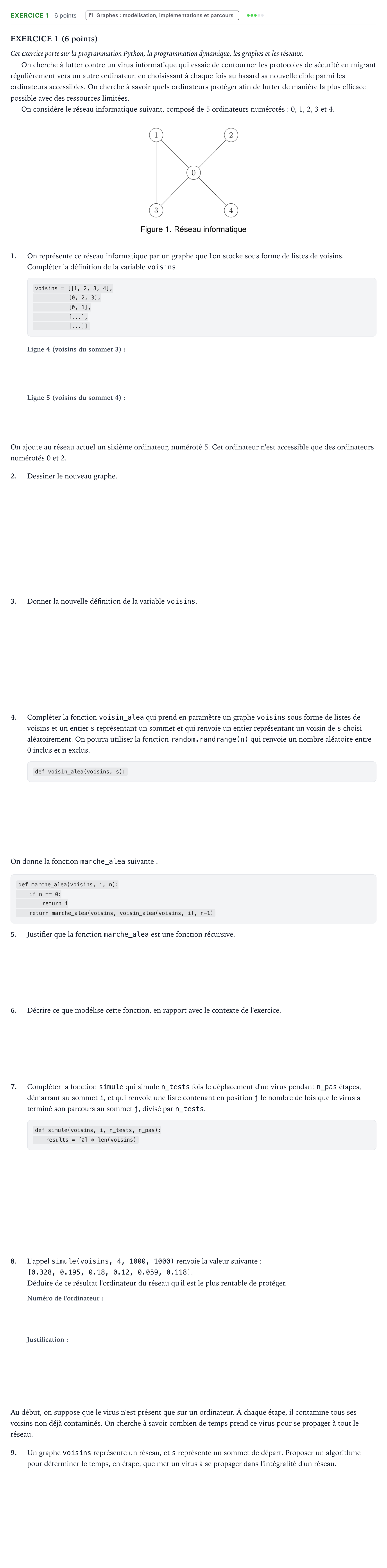 Énoncé: Exercice 1 · Bac Numérique et Sciences Informatiques Centres étrangers (Afrique) 2024 (jour 1)