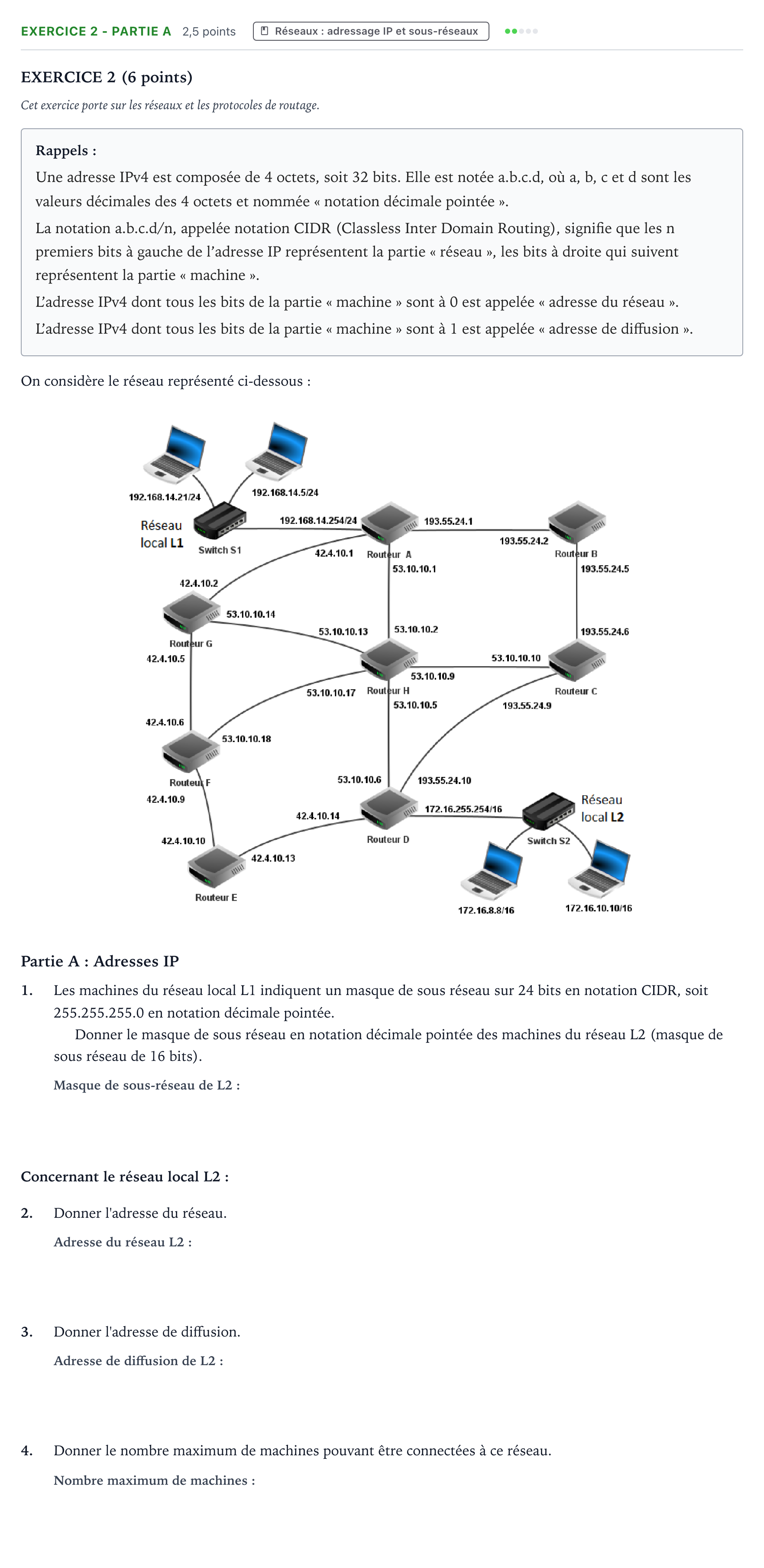 Énoncé: Exercice 2 - Partie A · Bac Numérique et Sciences Informatiques Centres étrangers (Afrique) 2024 (jour 1)
