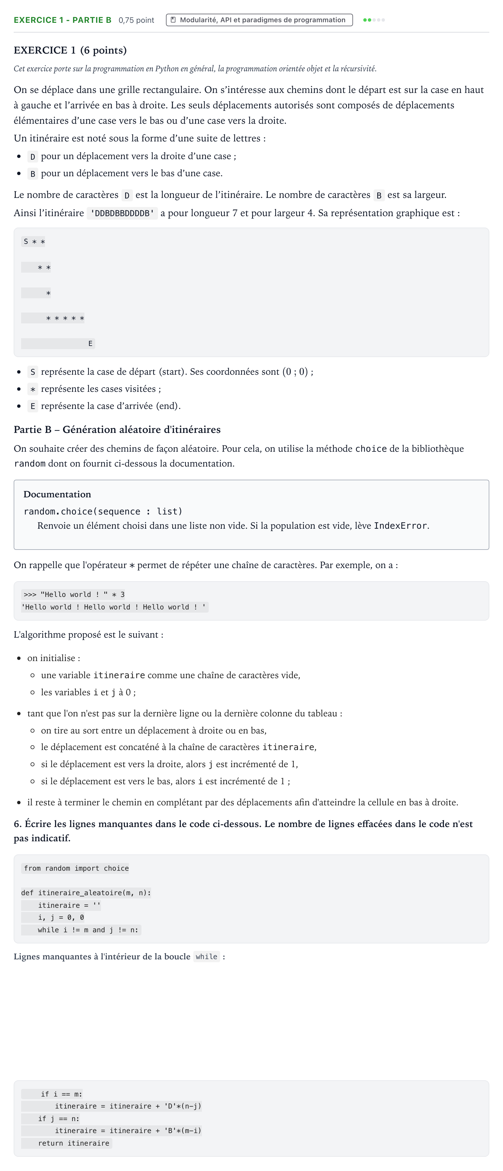 Énoncé: Exercice 1 - Partie B · Bac Numérique et Sciences Informatiques Centres étrangers (Afrique) 2024 (jour 2)