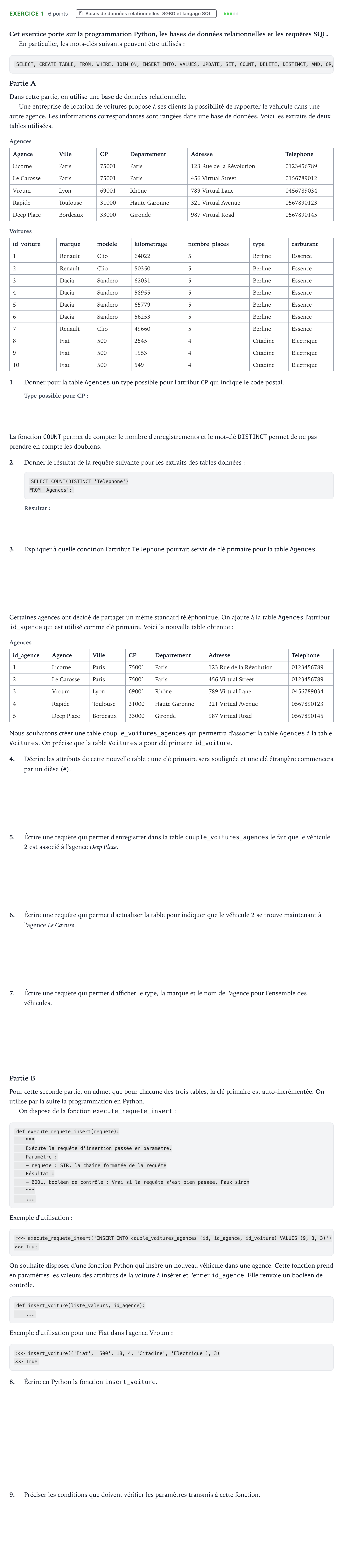 Énoncé: Exercice 1 · Bac Numérique et Sciences Informatiques Métropole 1 remplacement 2024