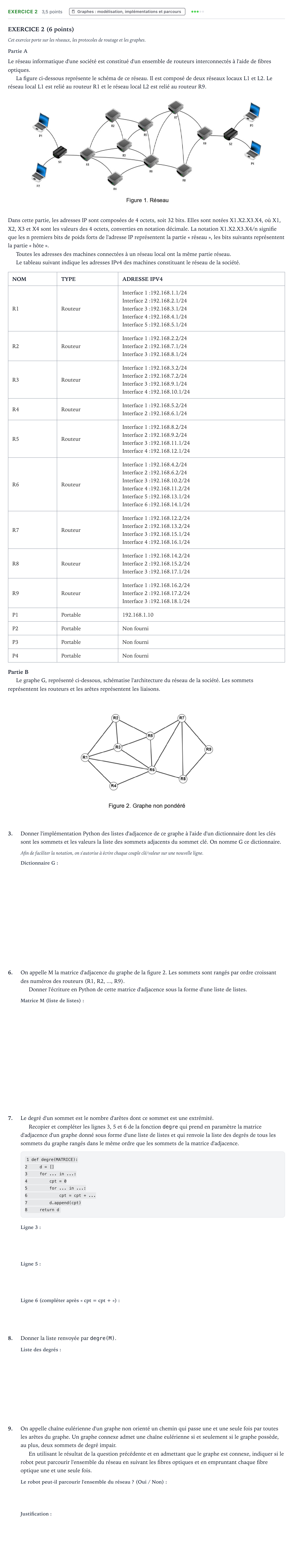 Énoncé: Exercice 2 - Graphes · Bac Numérique et Sciences Informatiques Métropole 1 remplacement 2024