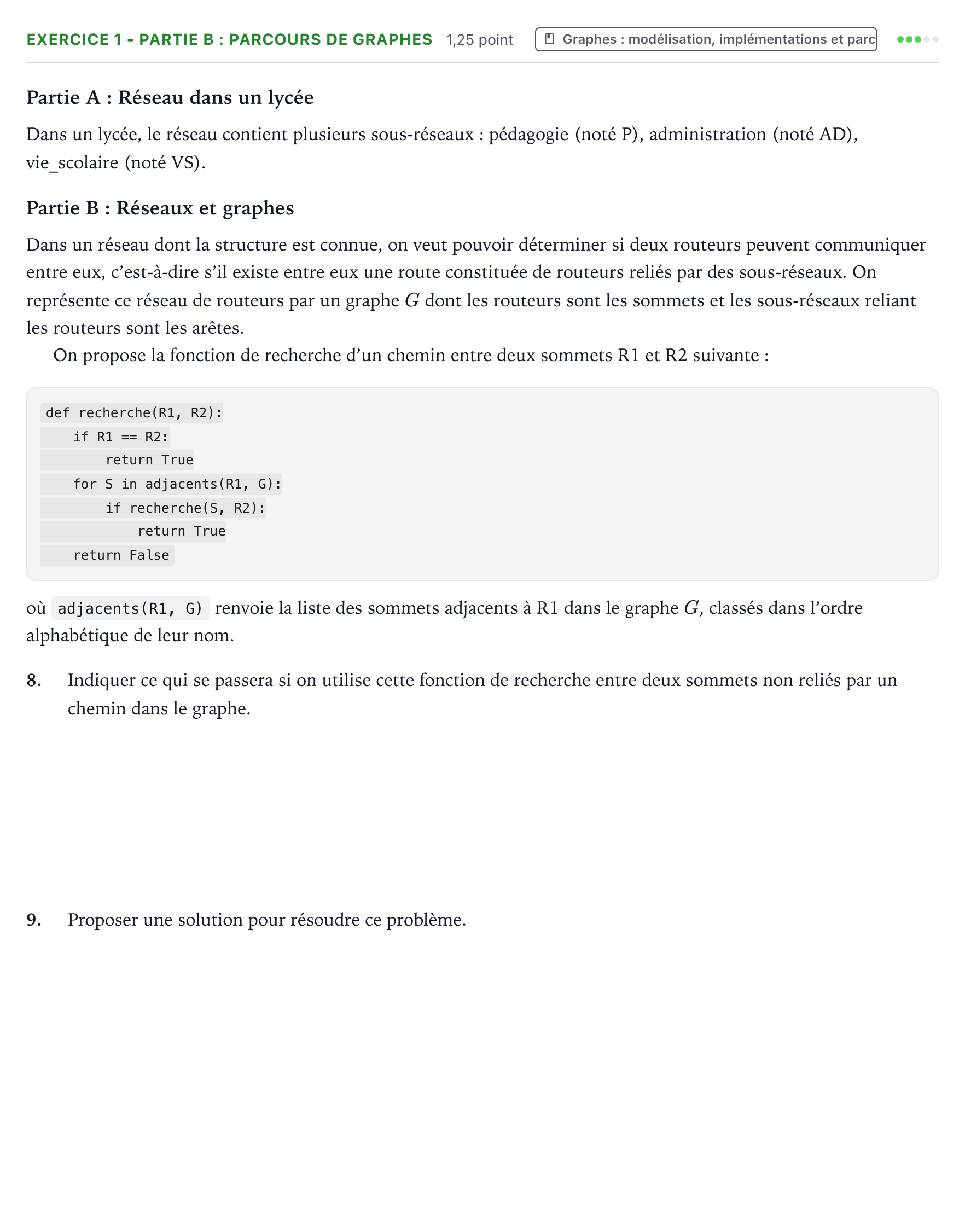 Énoncé: Exercice 1 - Partie B : Parcours de graphes · Bac Numérique et Sciences Informatiques Polynésie 2024 (jour 1)