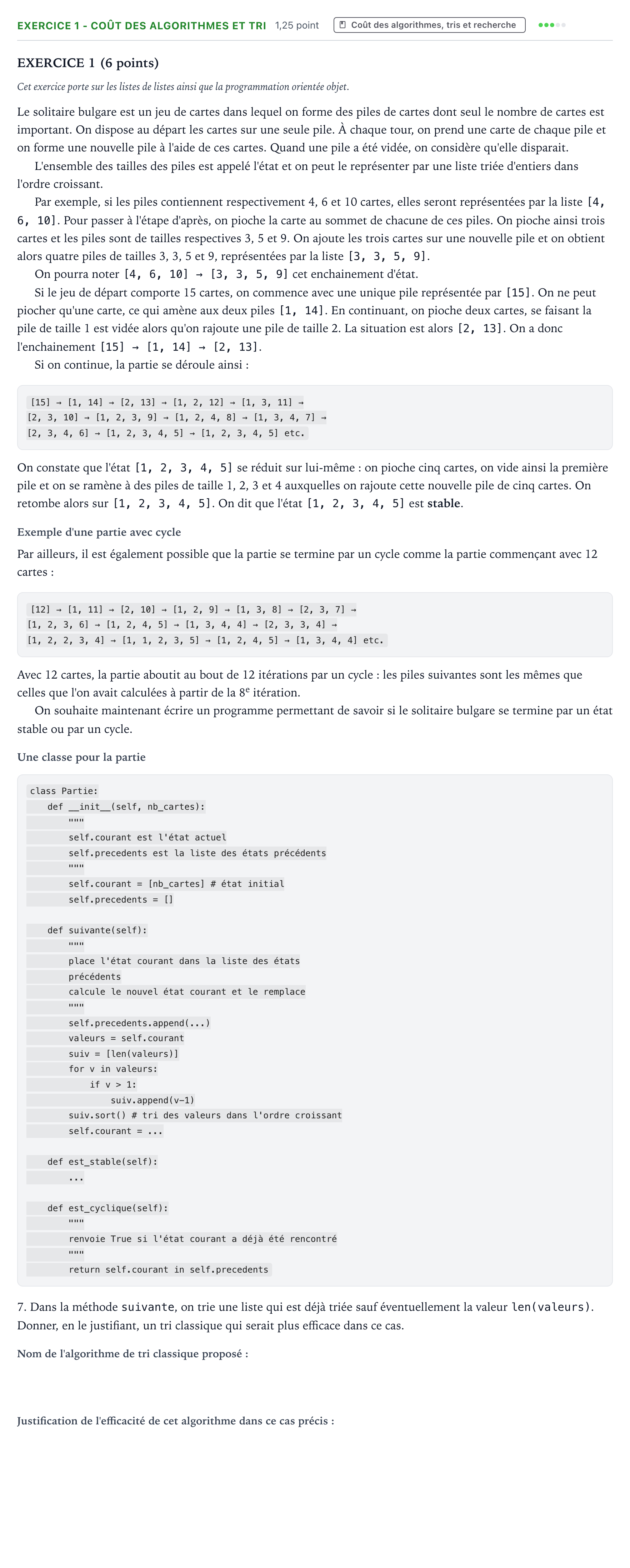 Énoncé: Exercice 1 - Coût des algorithmes et tri · Bac Numérique et Sciences Informatiques Suède 2024 (jour 2)
