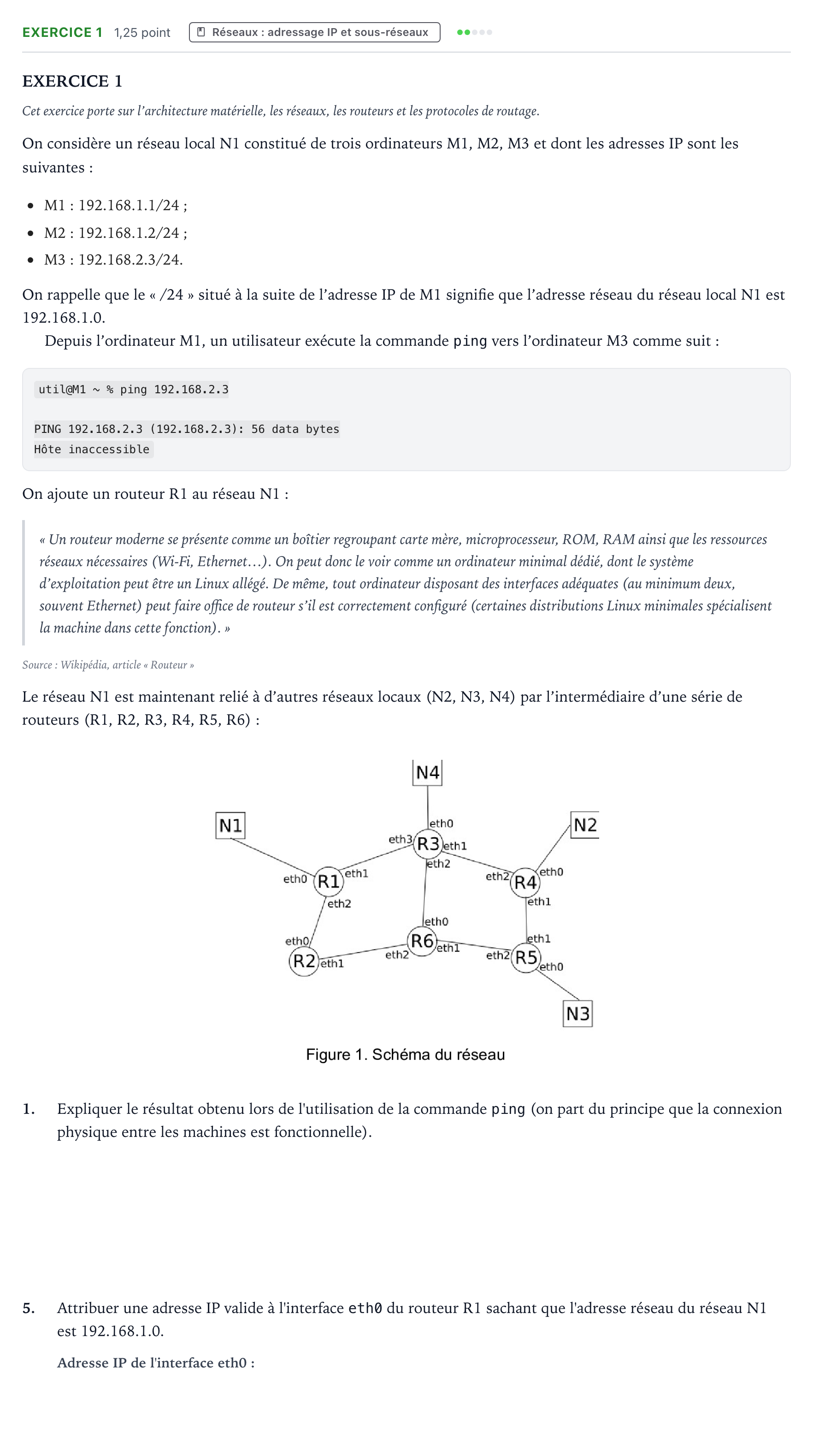 Énoncé: Exercice 1 - Réseaux : adressage IP et sous-résea… · Bac Numérique et Sciences Informatiques Sujets zéro et spécimens sujet 2024 (sujet 1)