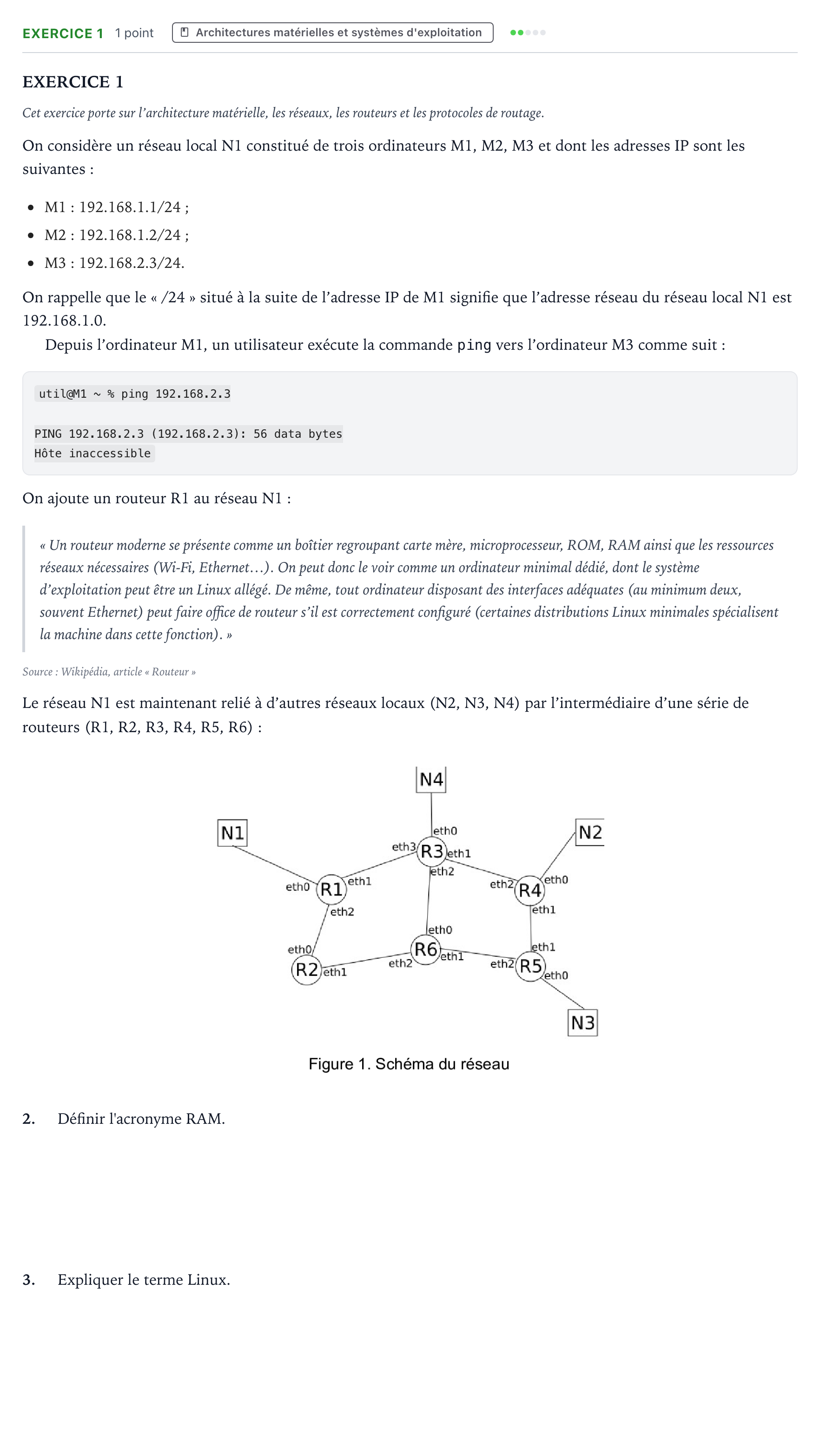 Énoncé: Exercice 1 - Architectures matérielles et système… · Bac Numérique et Sciences Informatiques Sujets zéro et spécimens sujet 2024 (sujet 1)