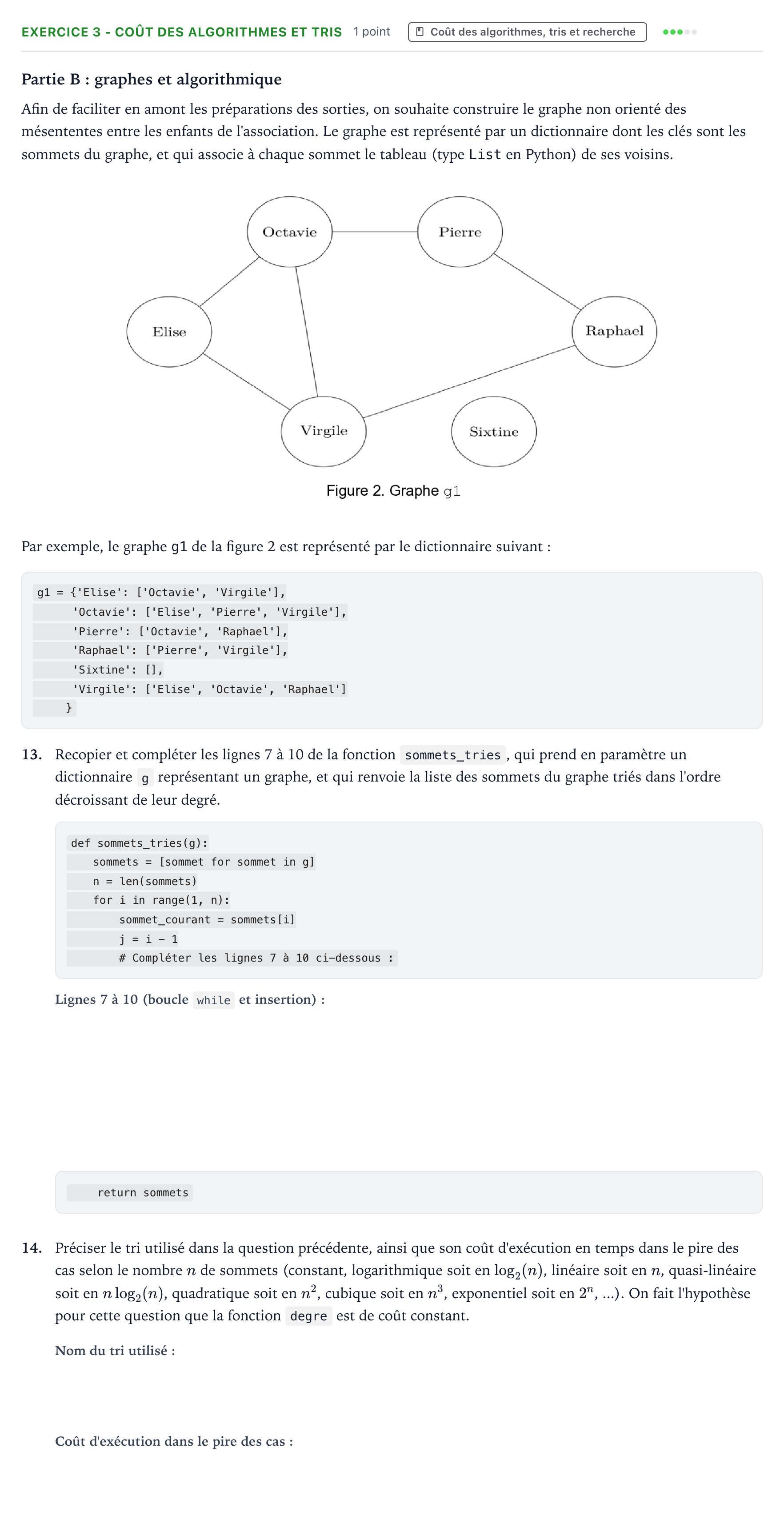 Énoncé: Exercice 3 - Coût des algorithmes et tris · Bac Numérique et Sciences Informatiques Amérique du Nord 2025 (jour 1)