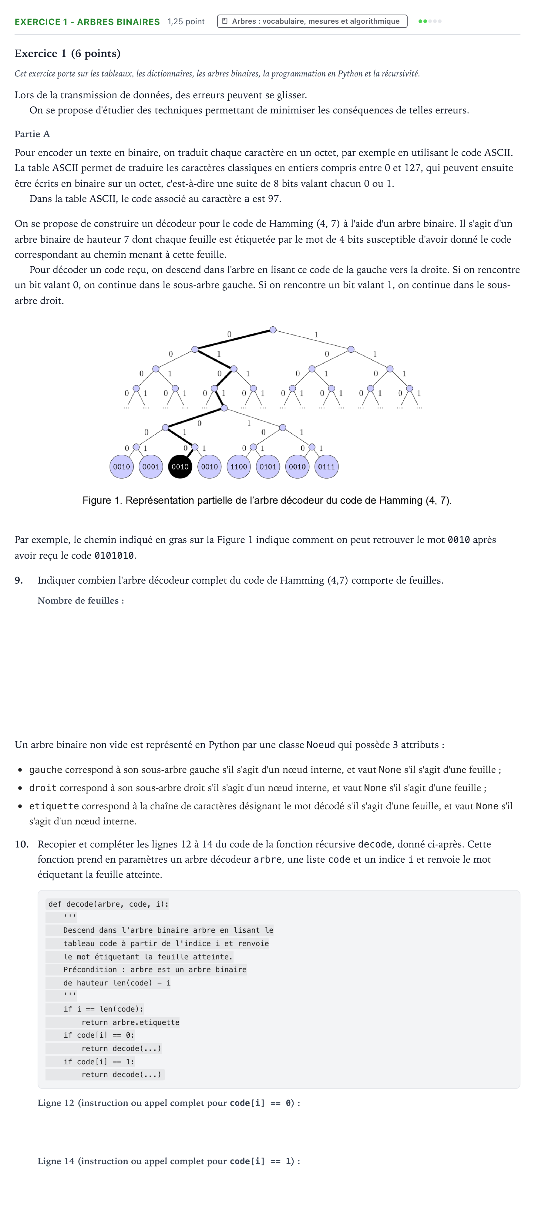 Énoncé: Exercice 1 - Arbres binaires · Bac Numérique et Sciences Informatiques Amérique du Nord 2025 (jour 2)
