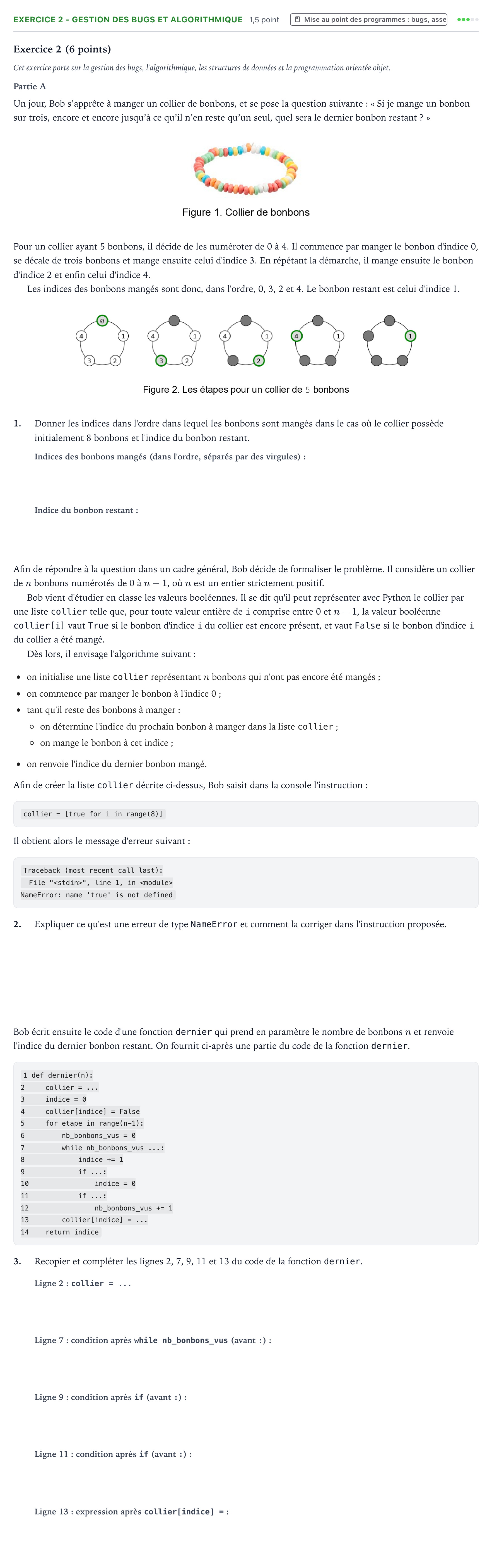 Énoncé: Exercice 2 - Gestion des bugs et algorithmique · Bac Numérique et Sciences Informatiques Amérique du Nord 2025 (jour 2)