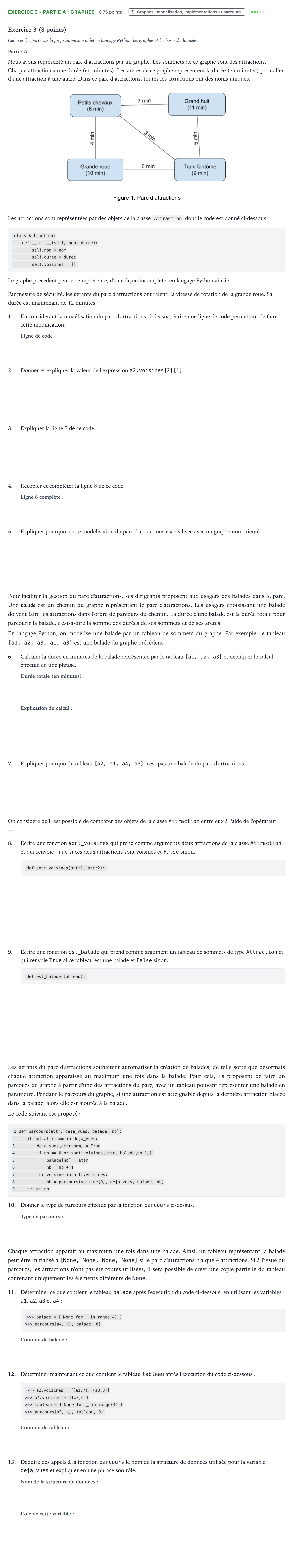 Énoncé: Exercice 3 - Partie A : Graphes · Bac Numérique et Sciences Informatiques Amérique du Nord 2025 (jour 2 bis)