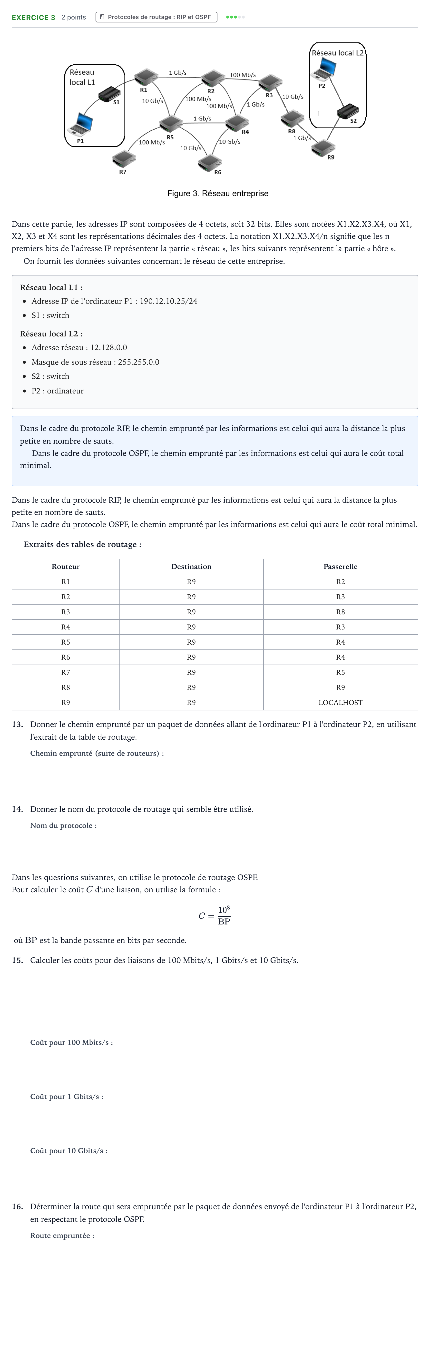 Énoncé: Exercice 3 - Protocoles de routage · Bac Numérique et Sciences Informatiques Amérique du Sud 2025 (jour 2)