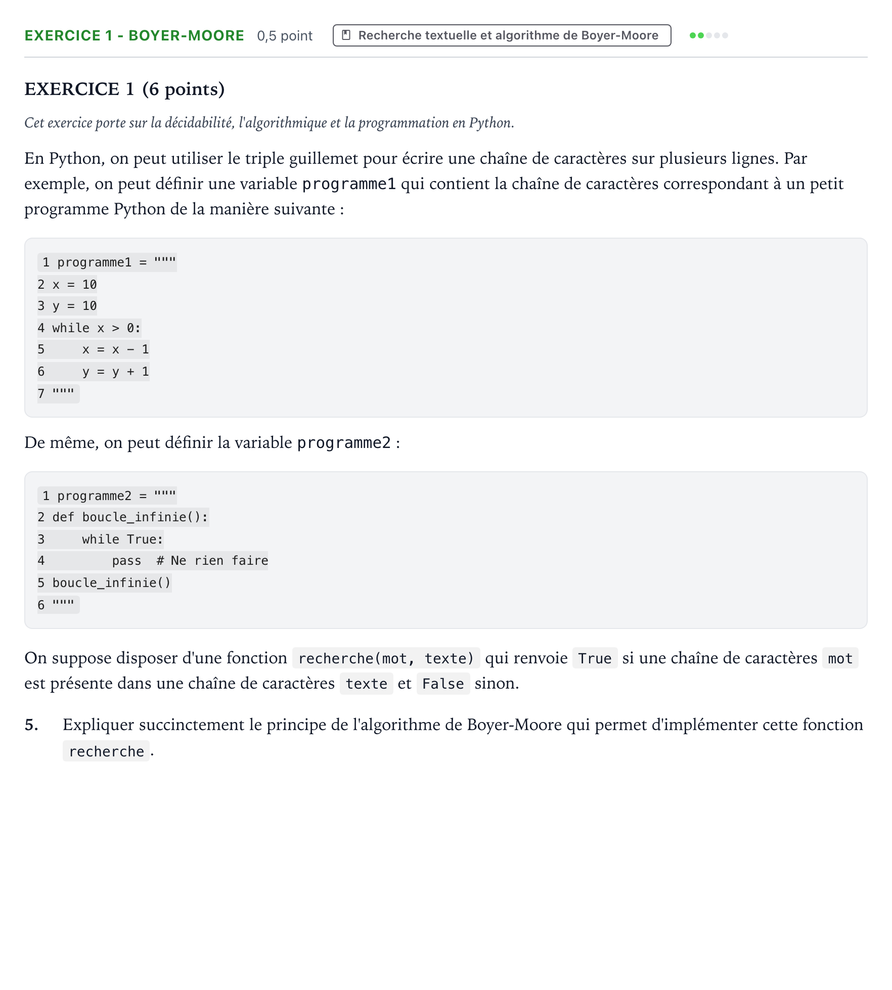Énoncé: Exercice 1 - Boyer-Moore · Bac Numérique et Sciences Informatiques Asie 2025 (jour 1)